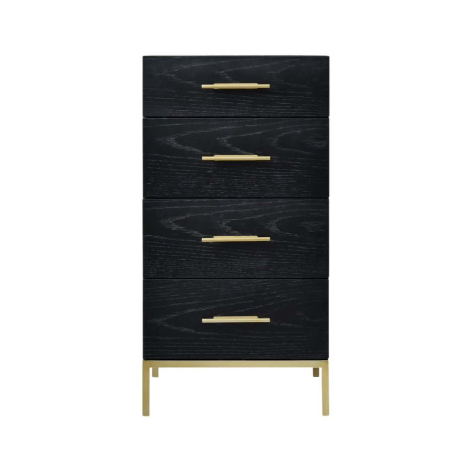 Tulip Black Wood & Gold Chest of Drawers Tall Boy
