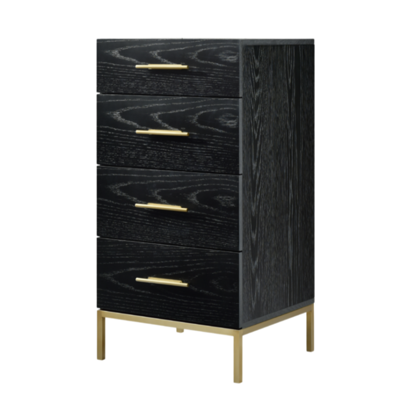 Tulip Black Wood & Gold Chest of Drawers Tall Boy