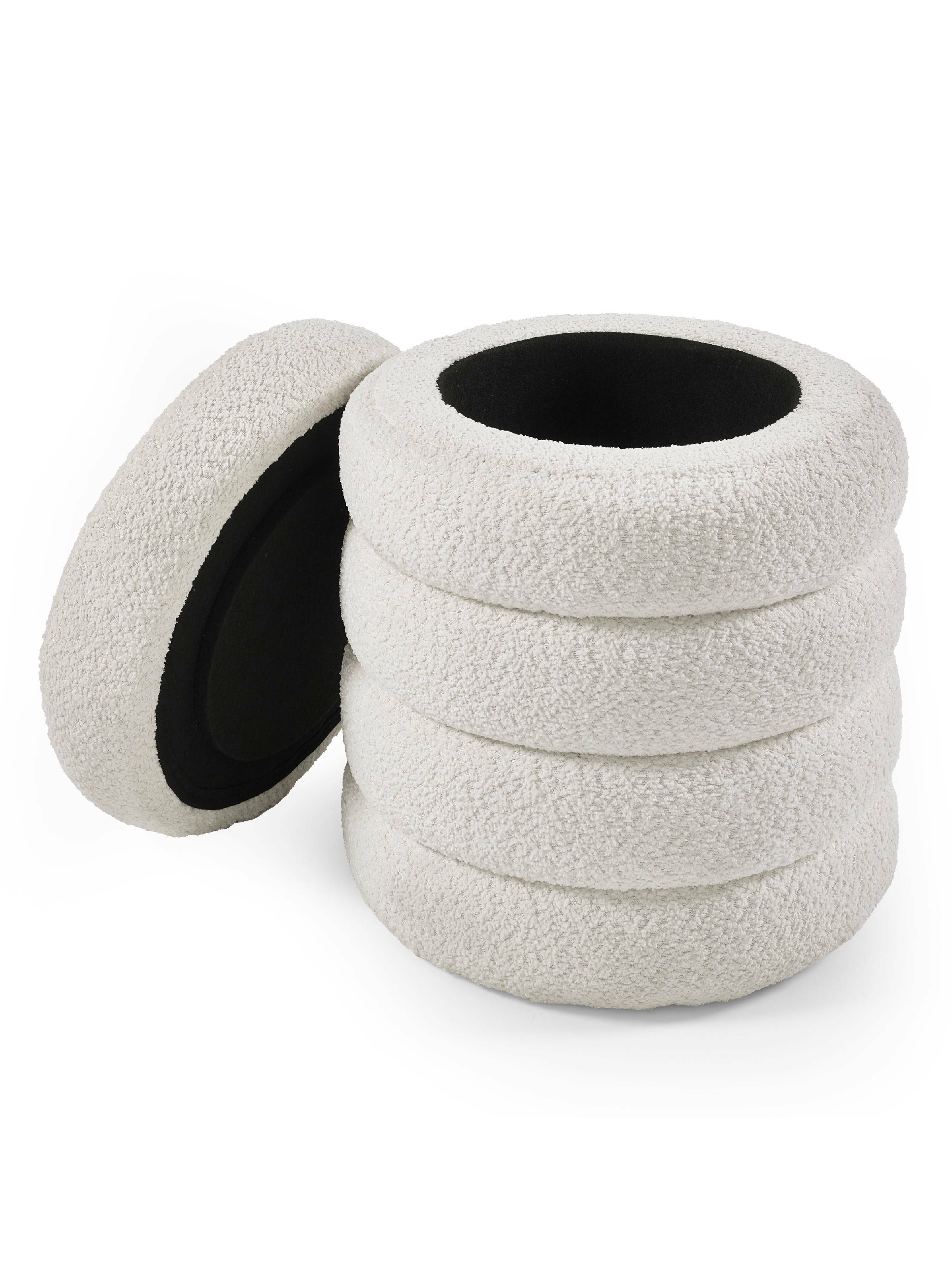 Alana Ivory Boucle Storage Pouffe