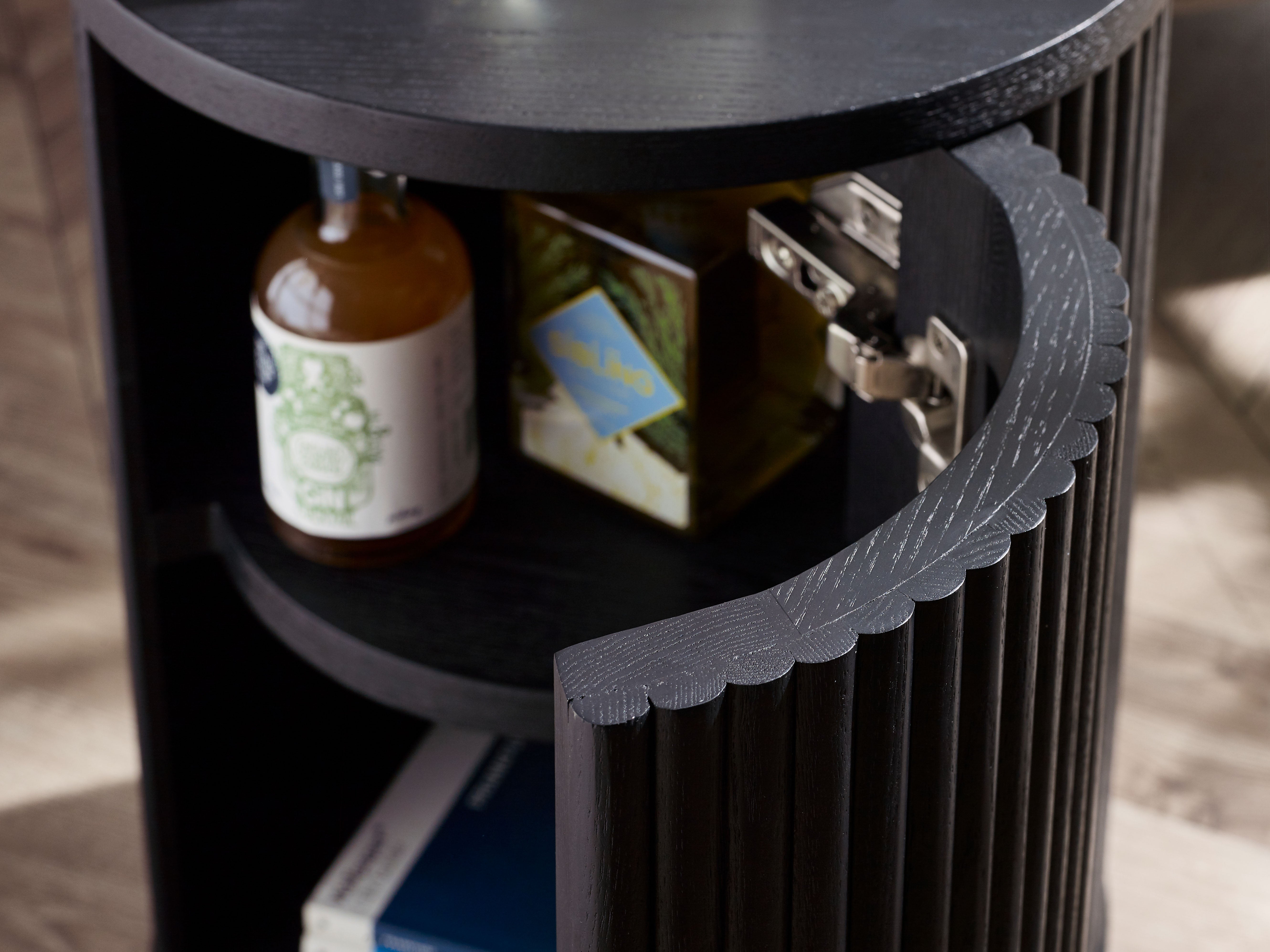 Como Reeded Black Wood Side Table With Door