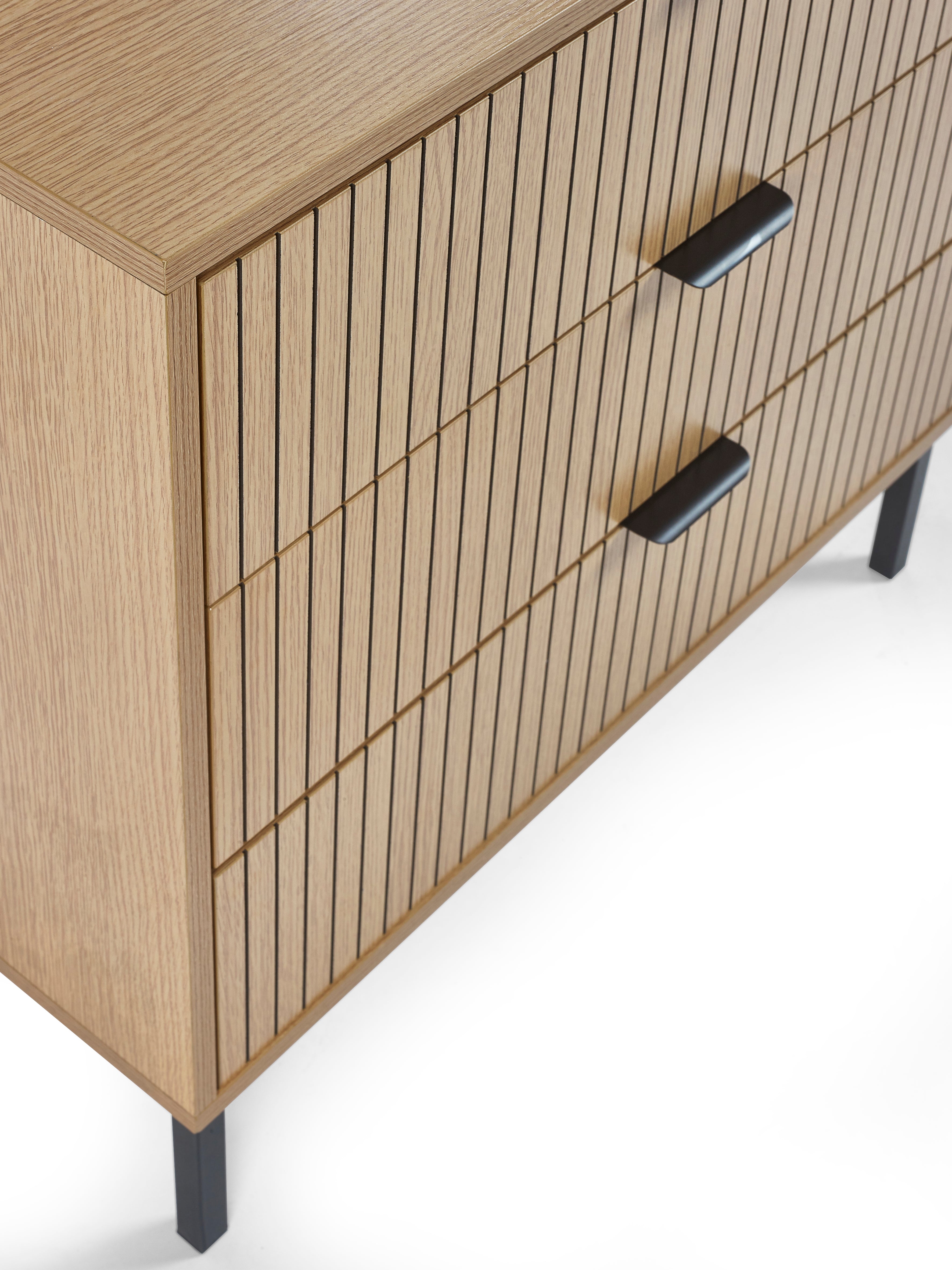 Arya Slatted Oak Wood Chest of Drawers | 3 Drawers