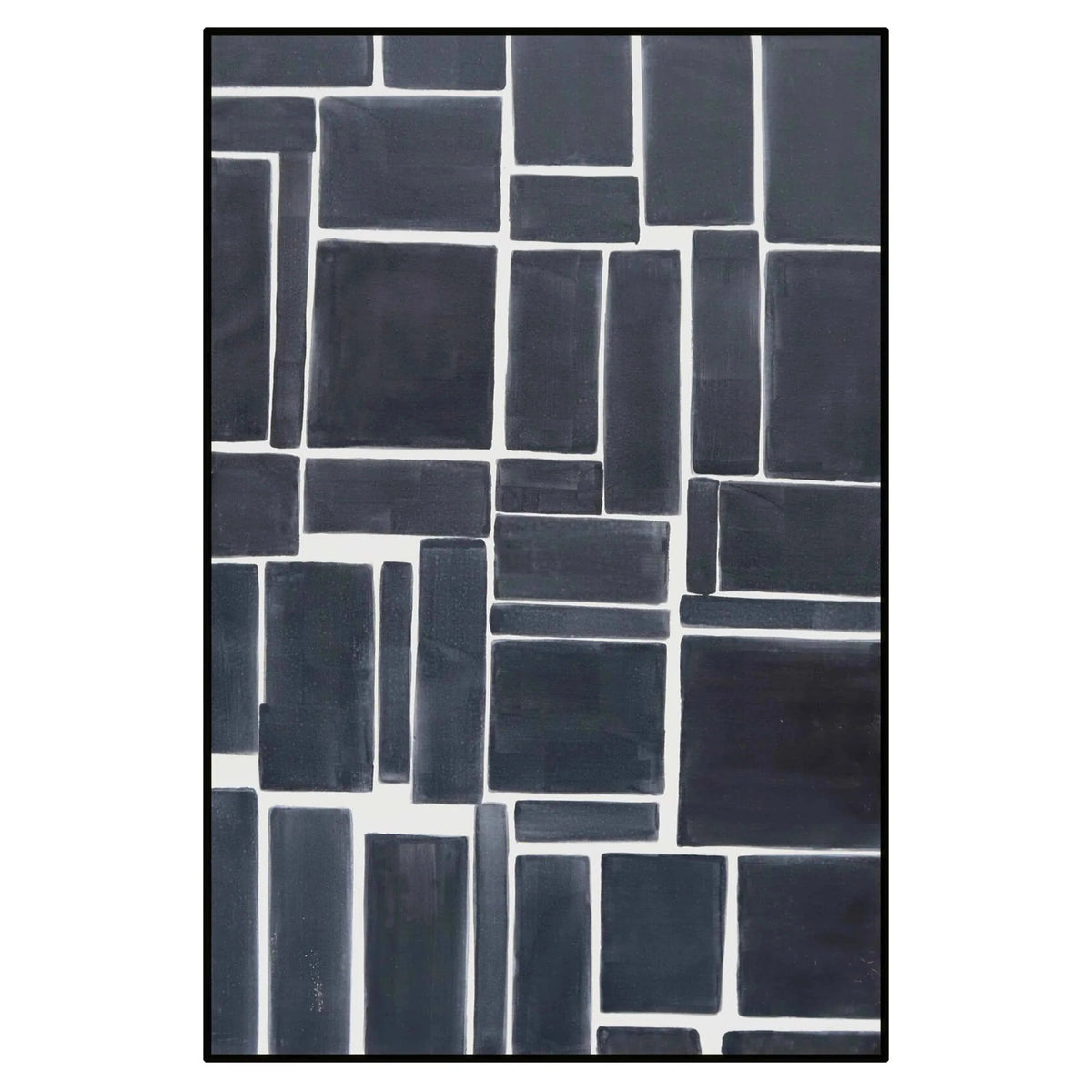 Block Black & White Hand-Painted Abstract Canvas Wall Art