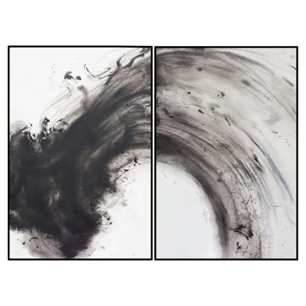 Set of 2 Abstract Wave Black & White Canvas Wall Art