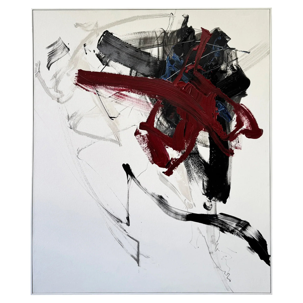 Obsidian White Frame Hand-Painted Abstract Canvas Wall Art