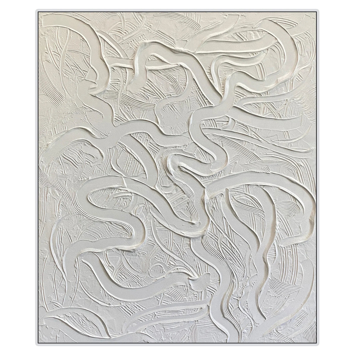 Serene White Textured Abstract Canvas Wall Art