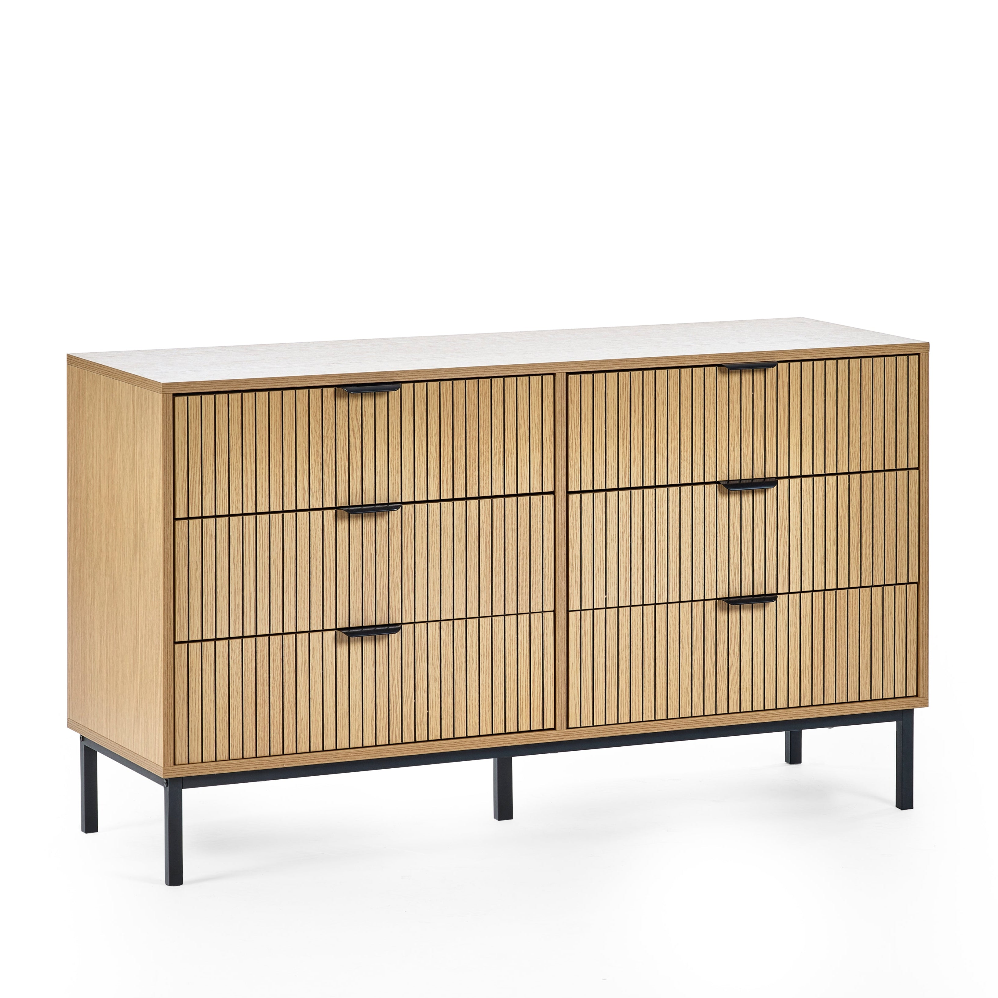 Arya Slatted Oak Wood Chest of Drawers | 6 Drawers