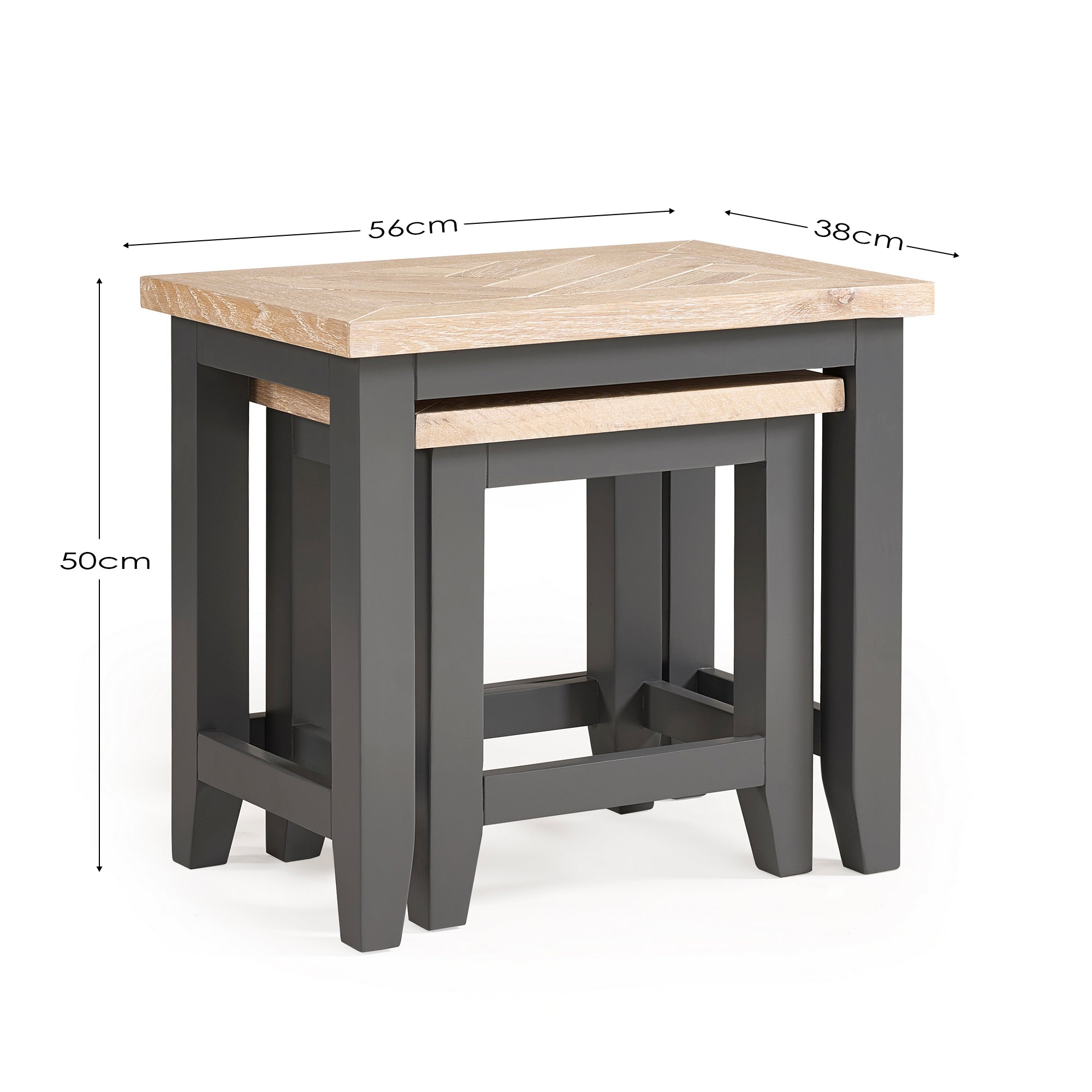 Sanderson Oak Wood Side Tables Nest Dark Grey