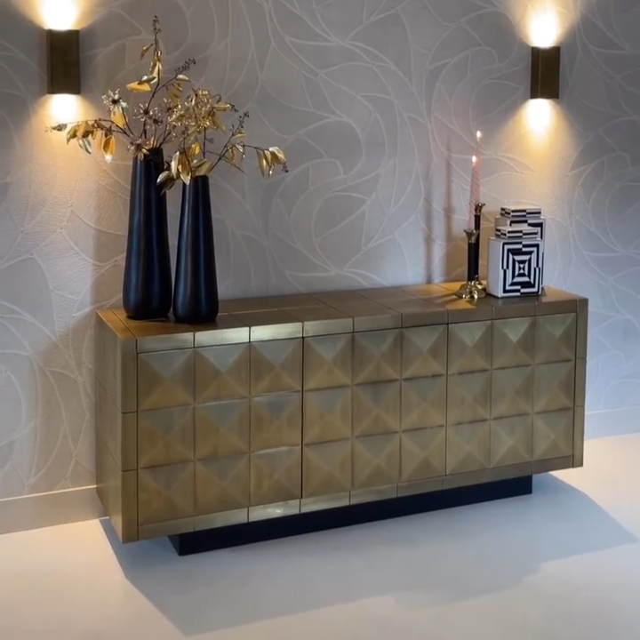 Richmond Interiors Collada Brushed Gold Geometric Pyramid Sideboard
