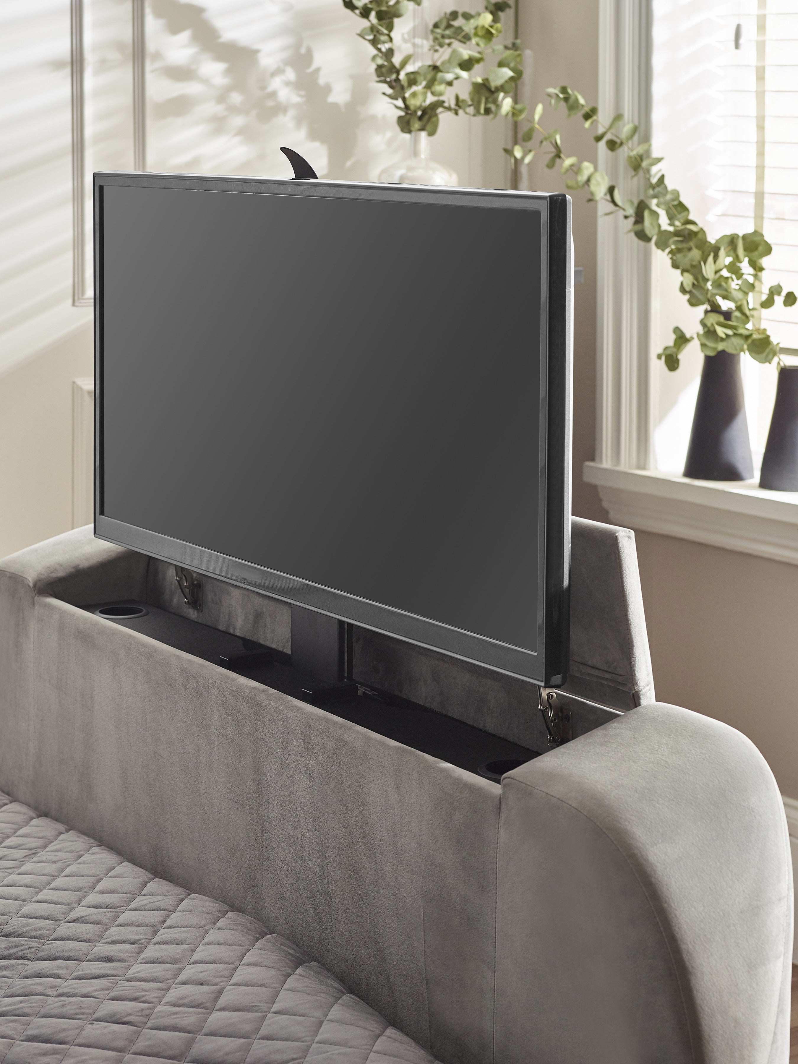 Alston Light Grey Velvet Ottoman TV Bed King