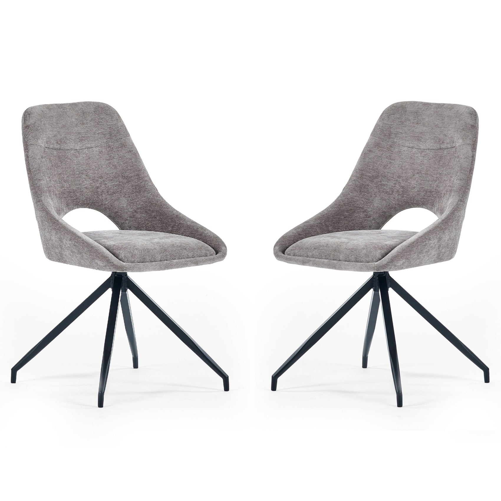 Set of 2 Almira Grey Chenille Swivel Dining Chairs
