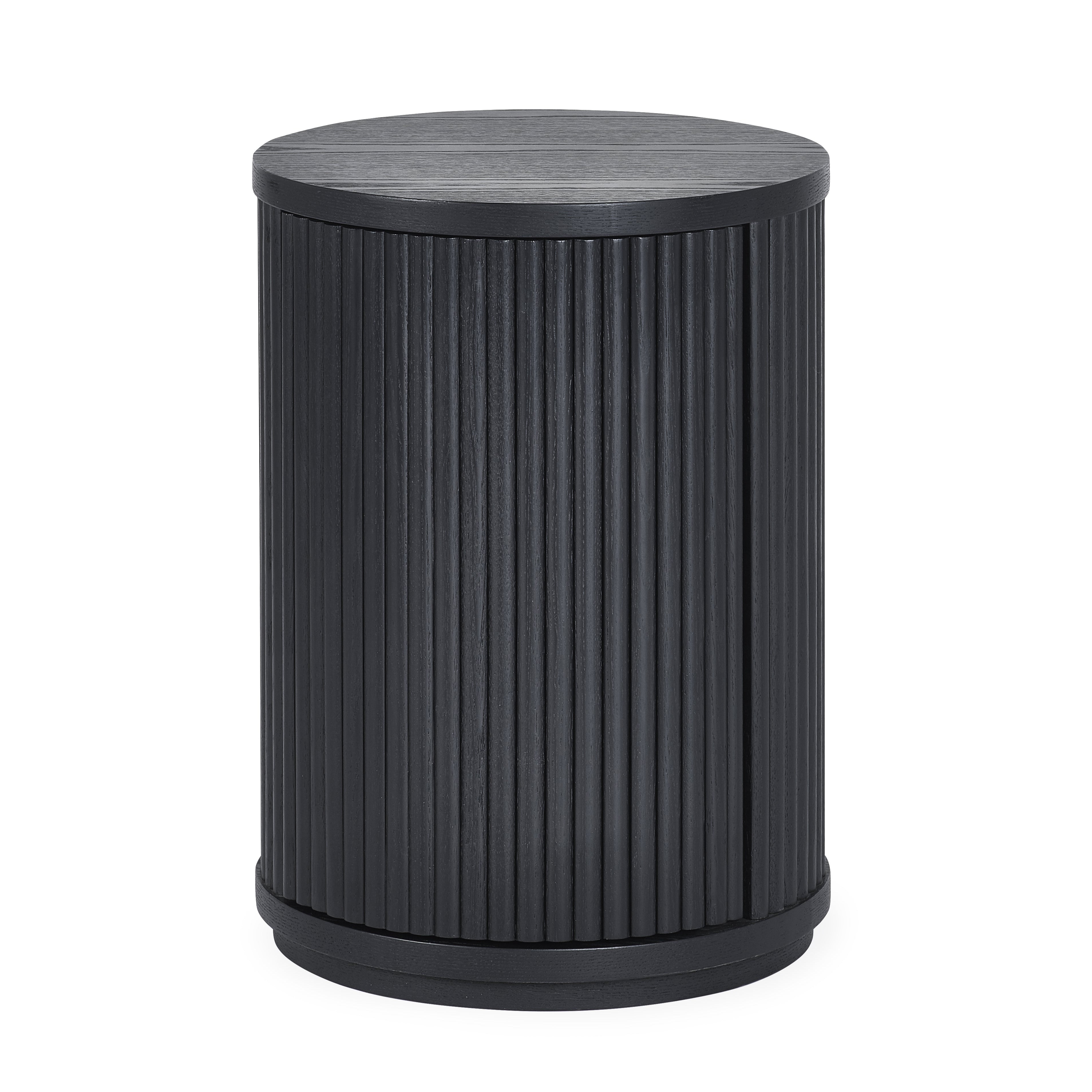 Como Reeded Black Wood Side Table With Door