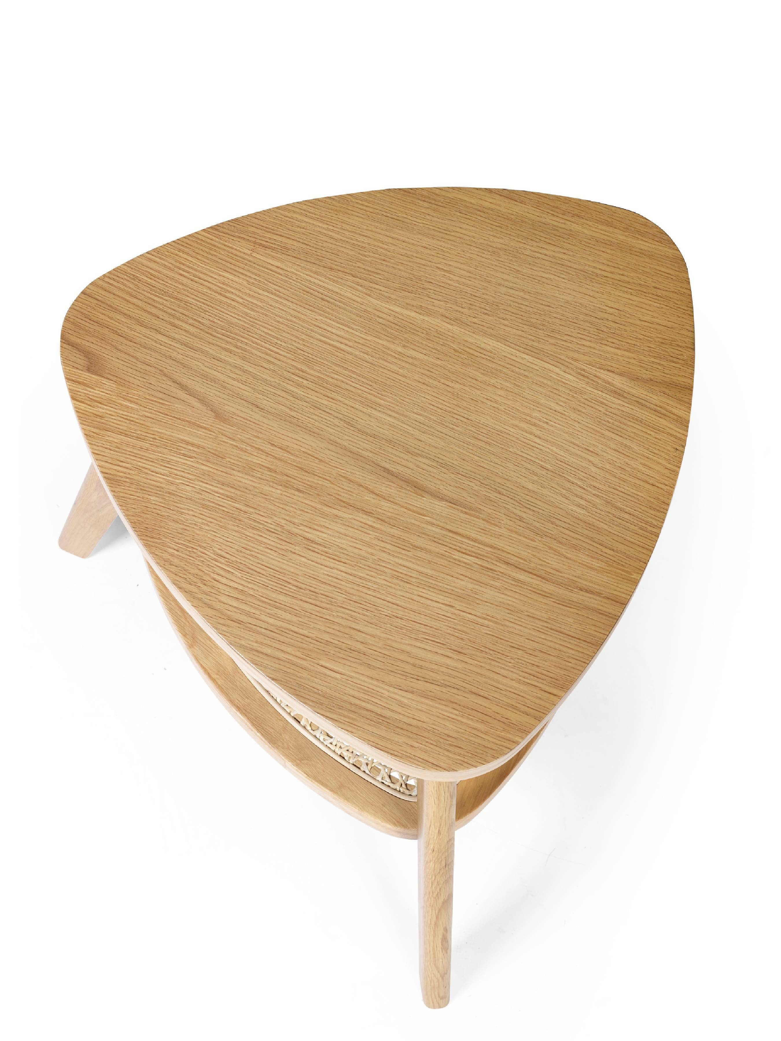 Cadio Natural Oak Wood & Rattan Triangular Side Table