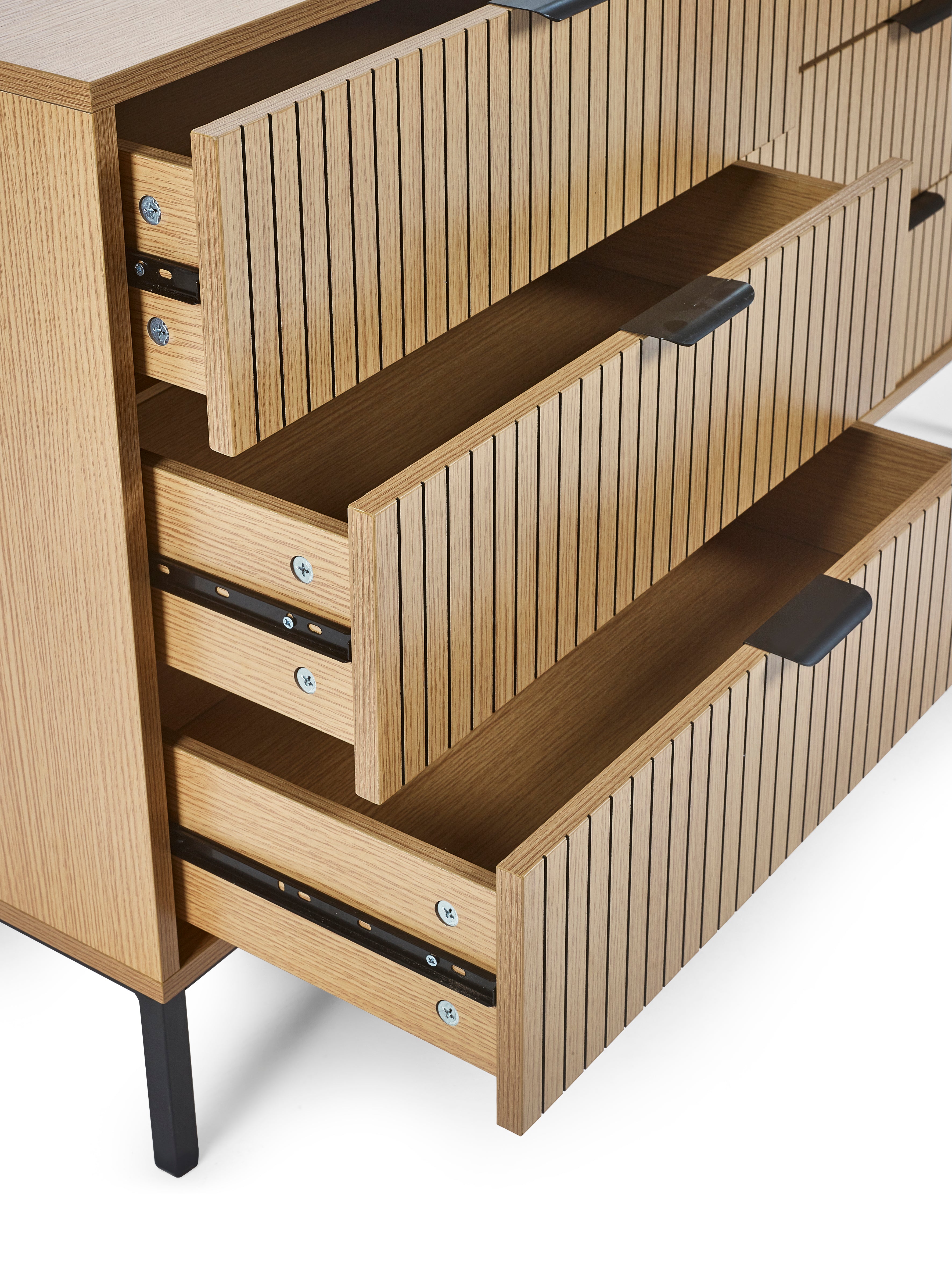 Arya Slatted Oak Wood Chest of Drawers | 6 Drawers