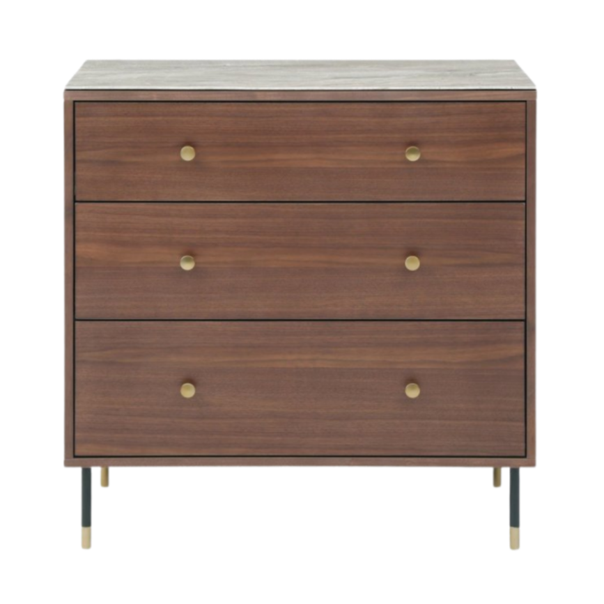 Willow Walnut Brown Wood & Grey Marble Chest of Drawers