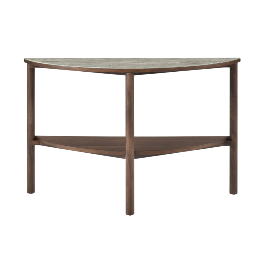 Willow Walnut Brown Wood & Grey Marble Curved Console Table