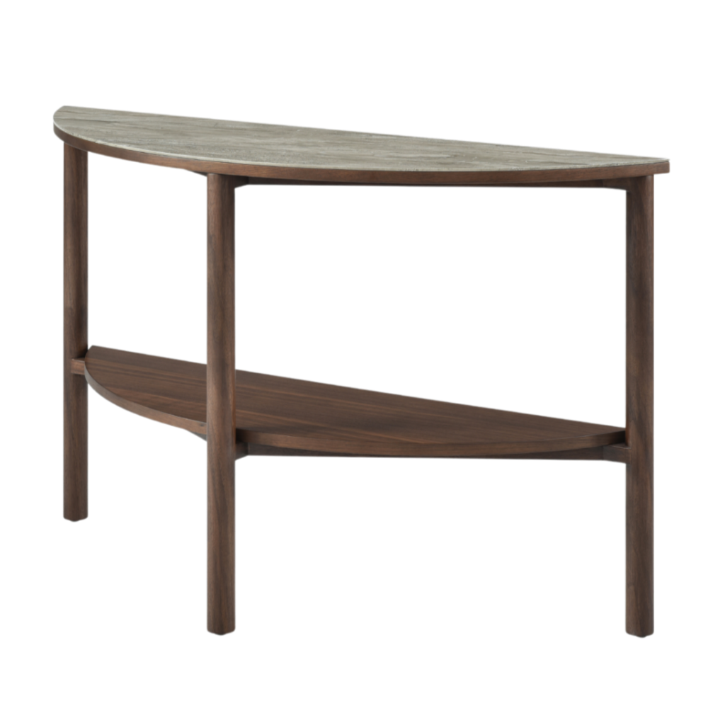Willow Walnut Brown Wood & Grey Marble Curved Console Table