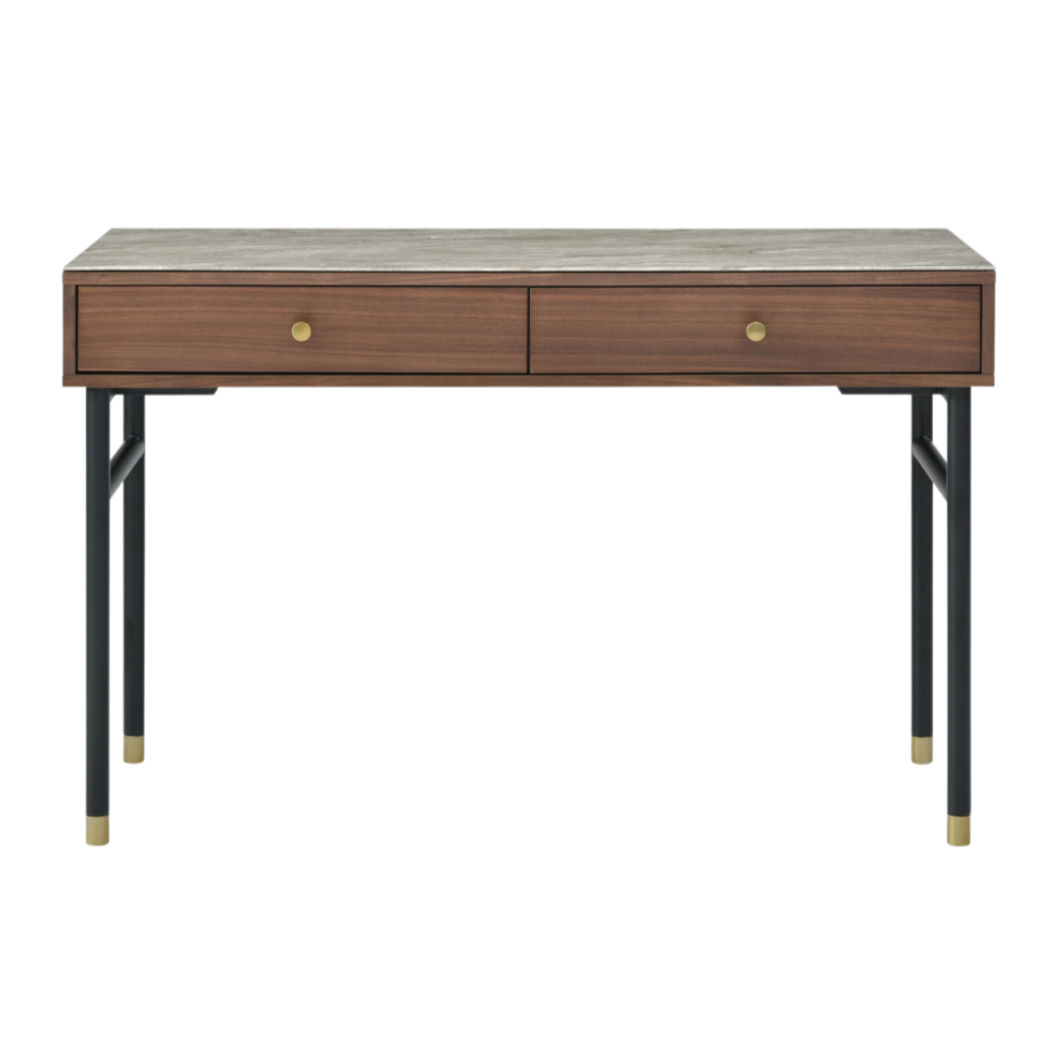 Willow Walnut Brown Wood & Grey Marble Desk
