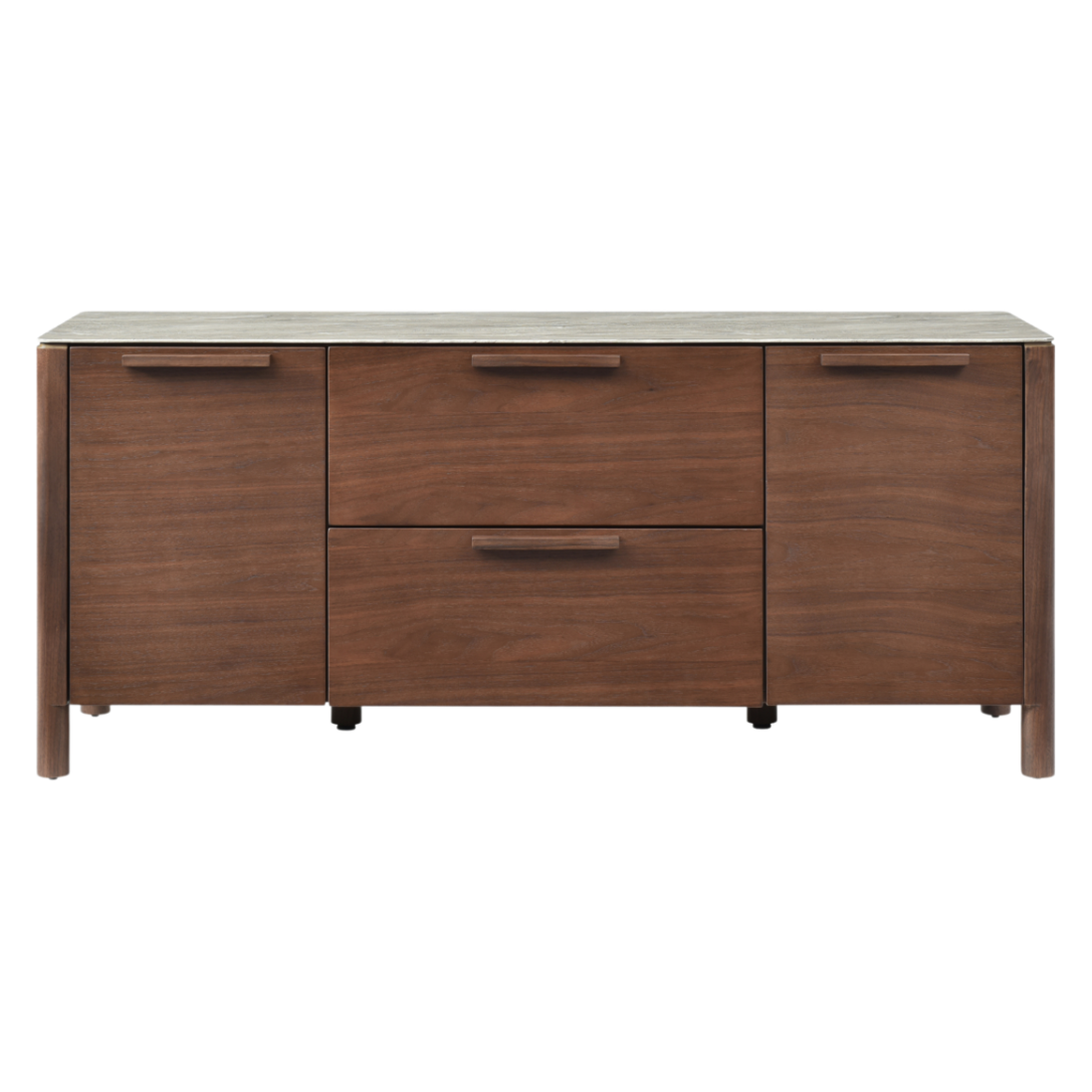 Willow Walnut Brown Wood & Grey Marble TV Unit