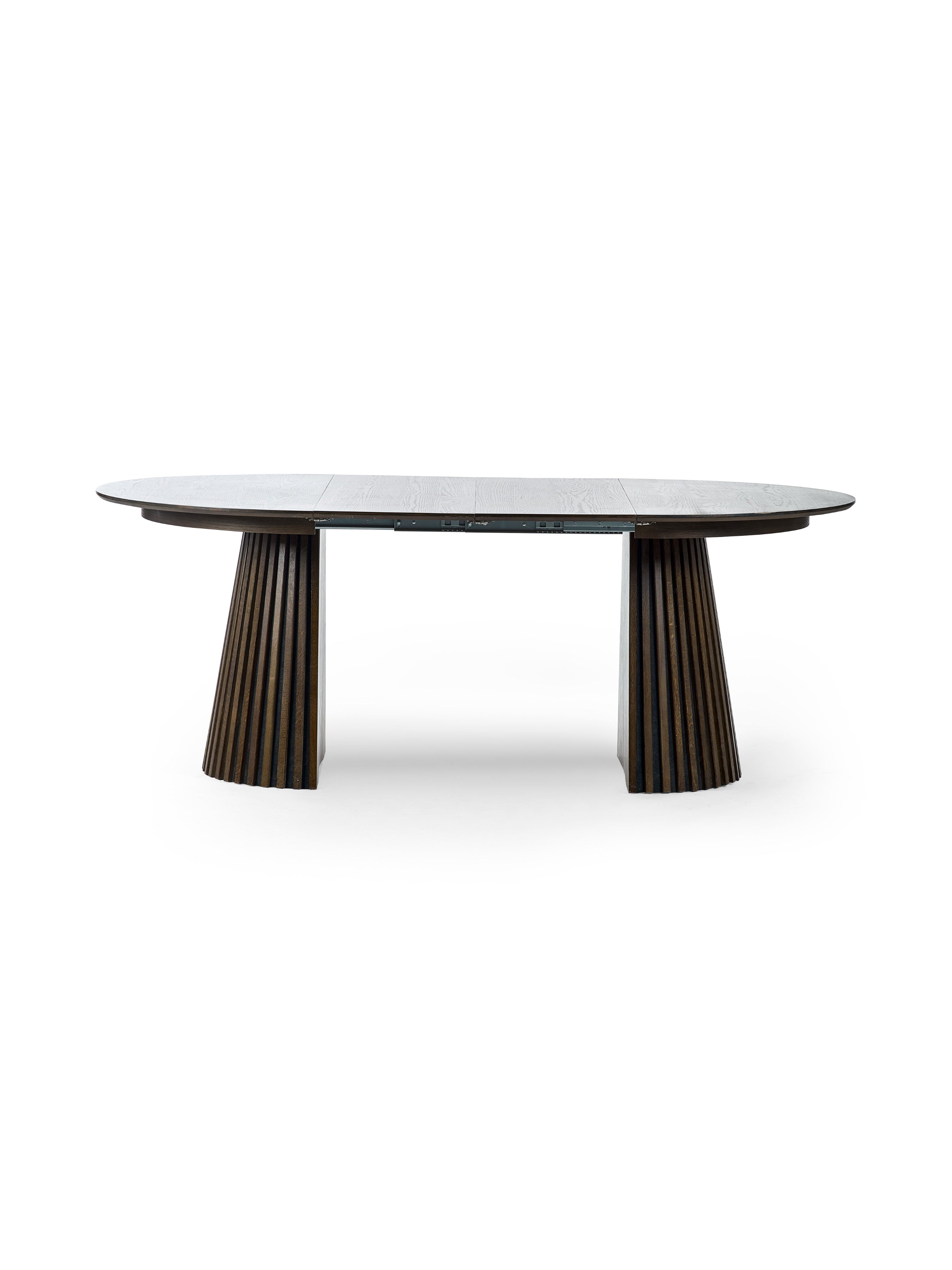 Pedra Dark Oak Wood Slatted Extending Dining Table