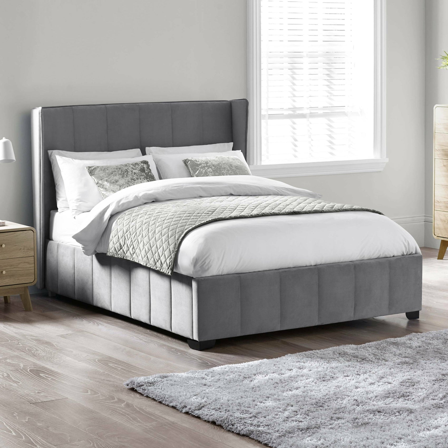Orwell Grey Velvet Double Bed