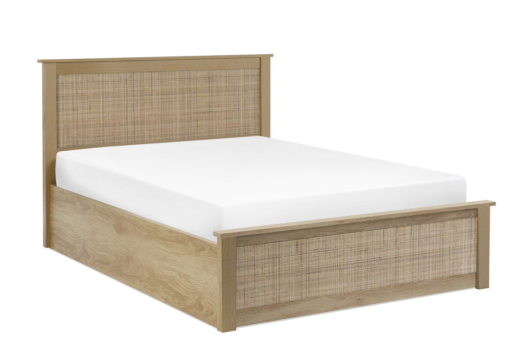 Clermont Oak Wood & Rattan Ottoman King Bed