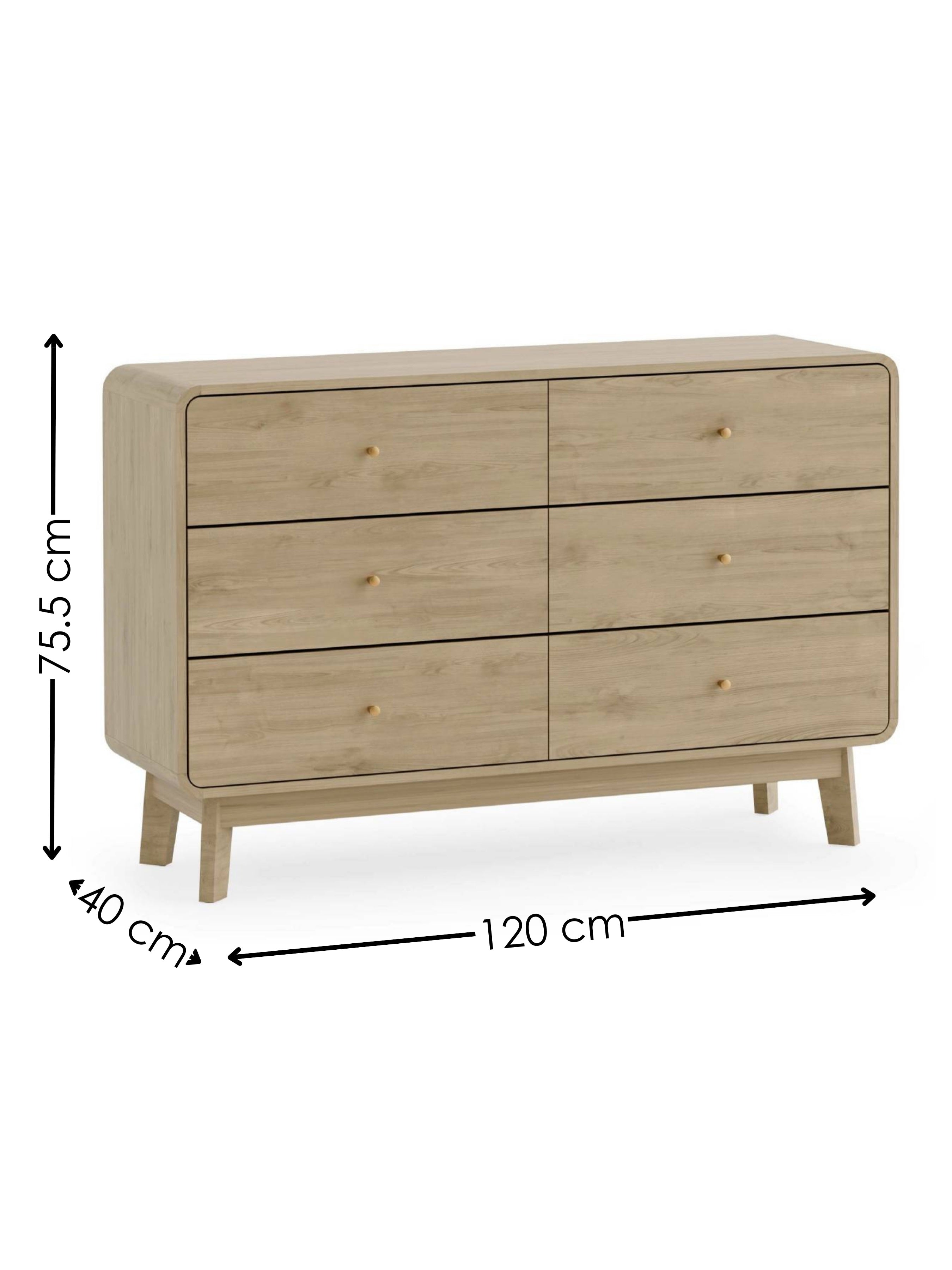 Boswell Oak Wood Chest of Drawers | 6 Drawers
