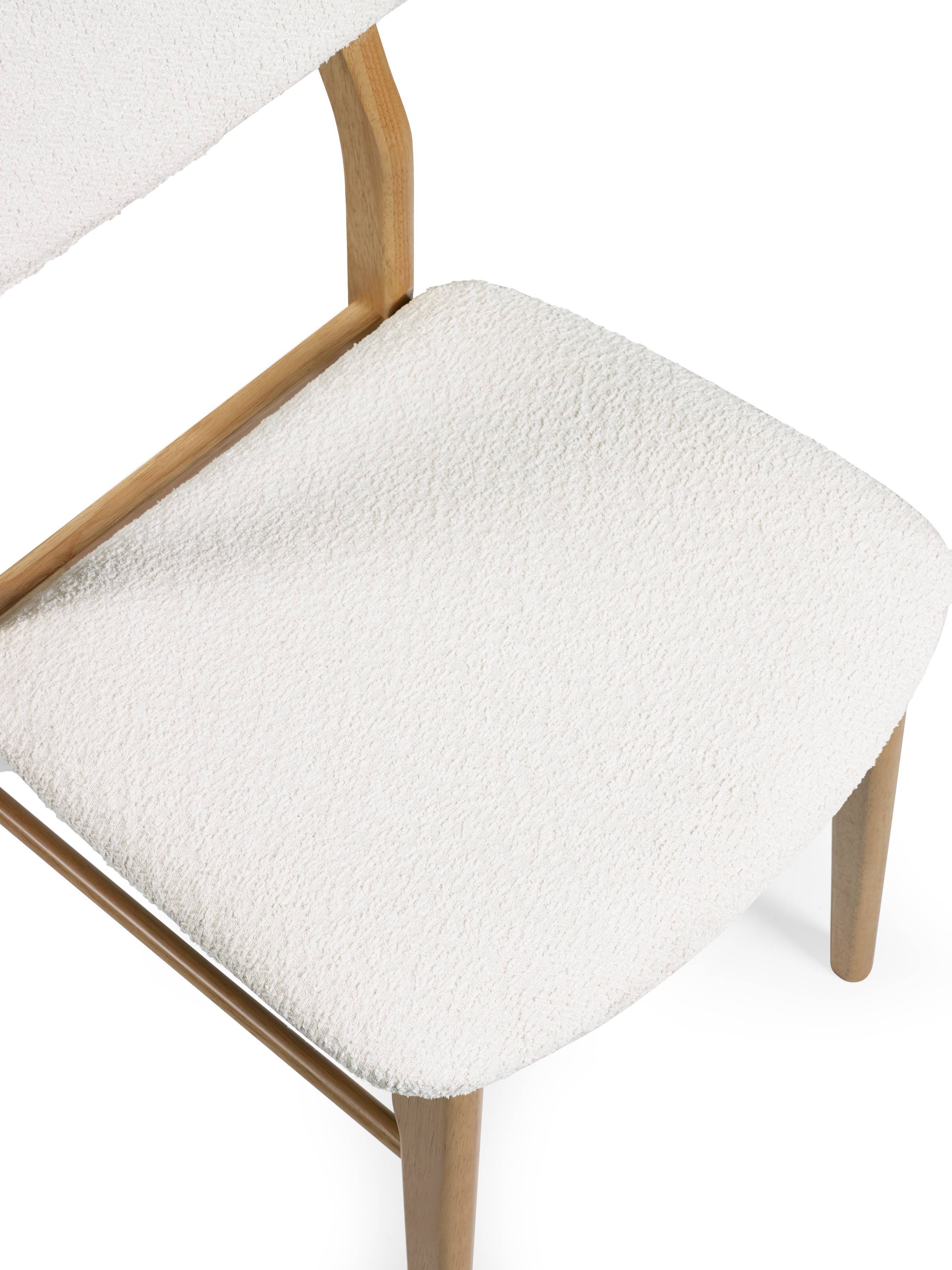 Set of 2 Alicia White Boucle & Natural Oak Wood Dining Chairs