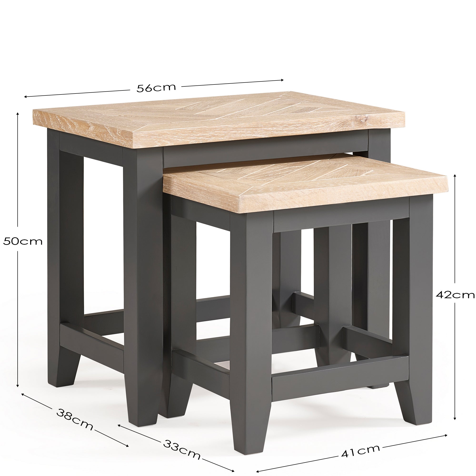 Sanderson Oak Wood Side Tables Nest Dark Grey