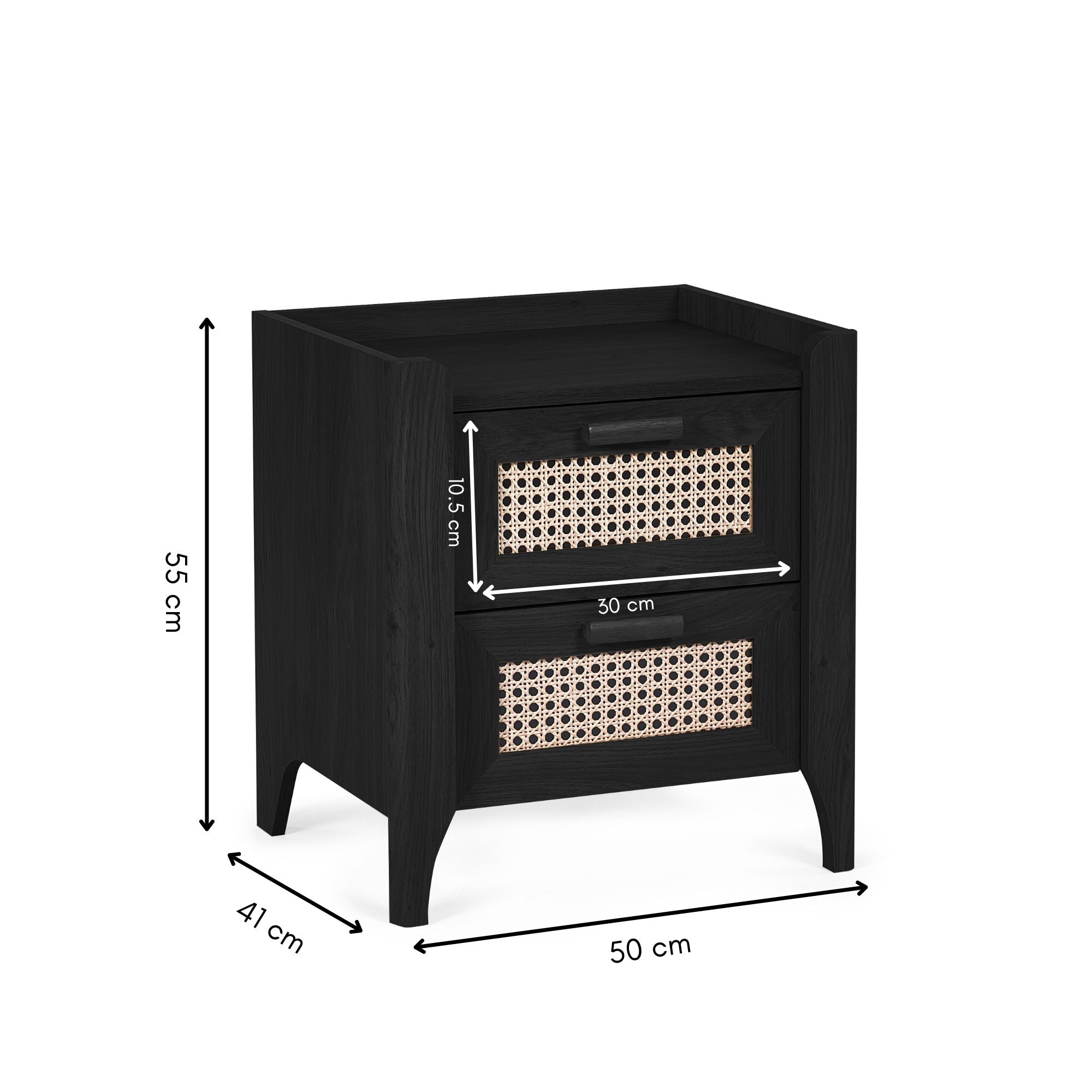 Asbury Wood Bedside Table | 2 Drawers - Black Ash