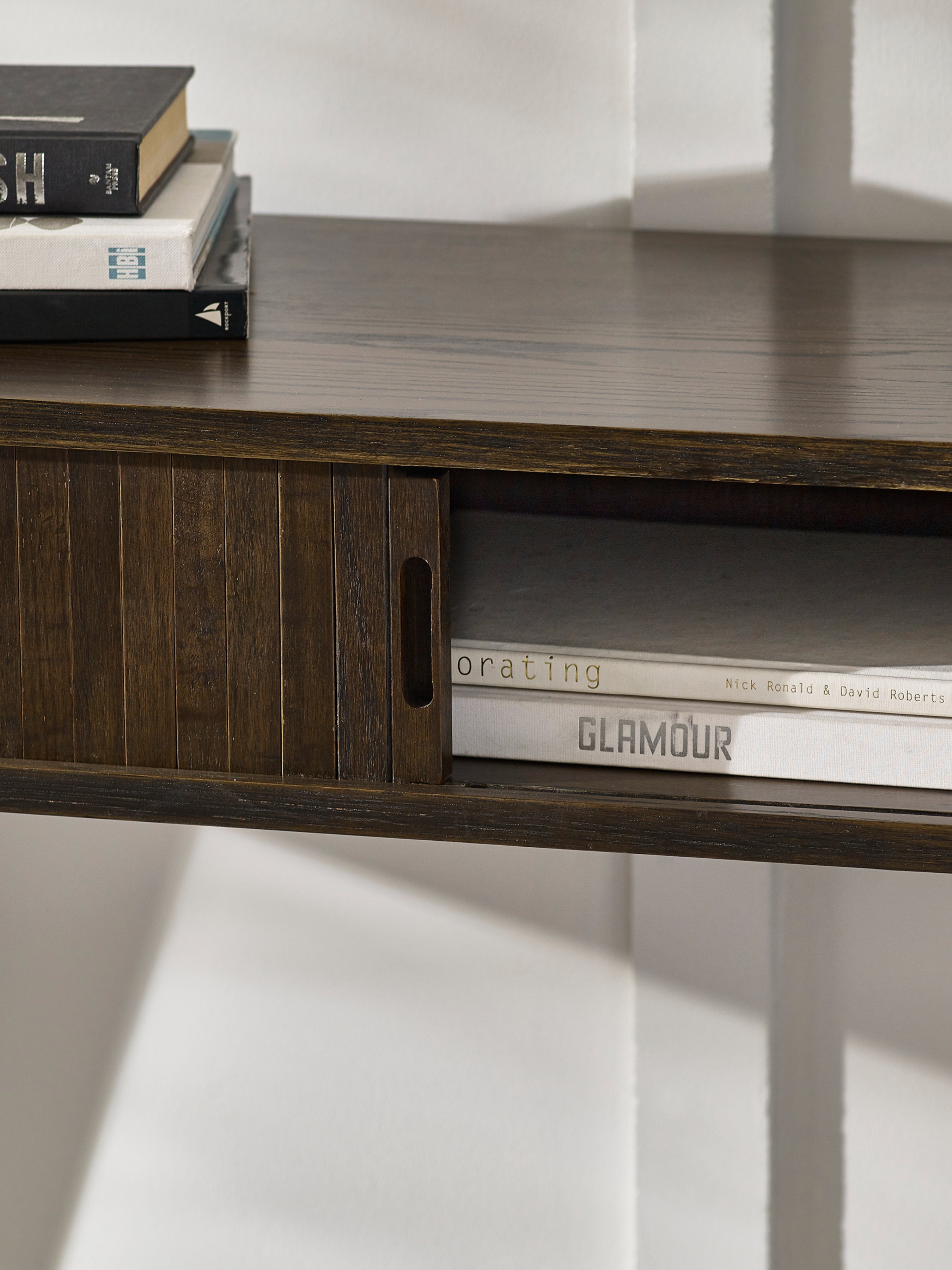 Pedra Dark Oak Wood Slatted Console Table