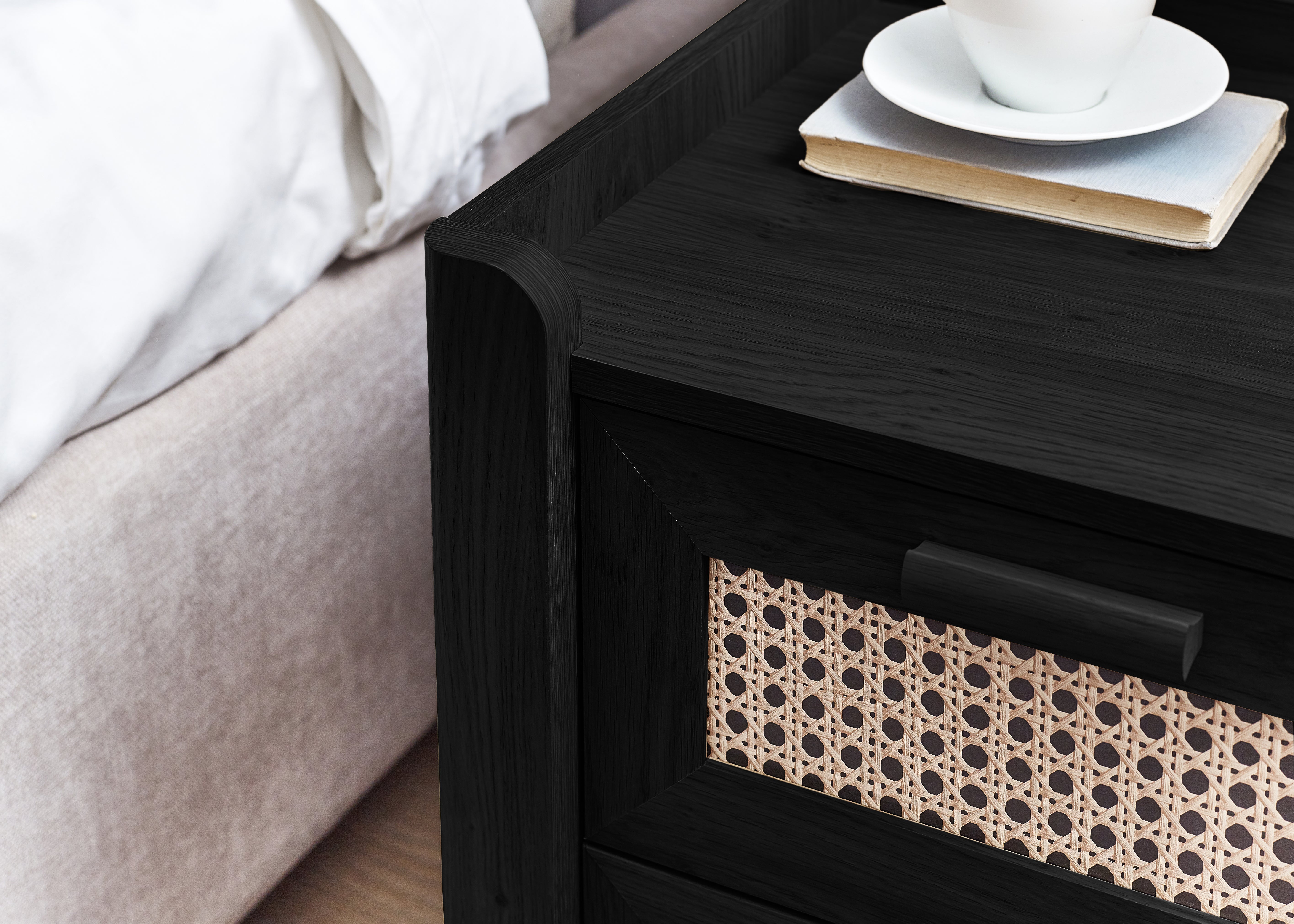 Asbury Wood Bedside Table | 2 Drawers - Black Ash