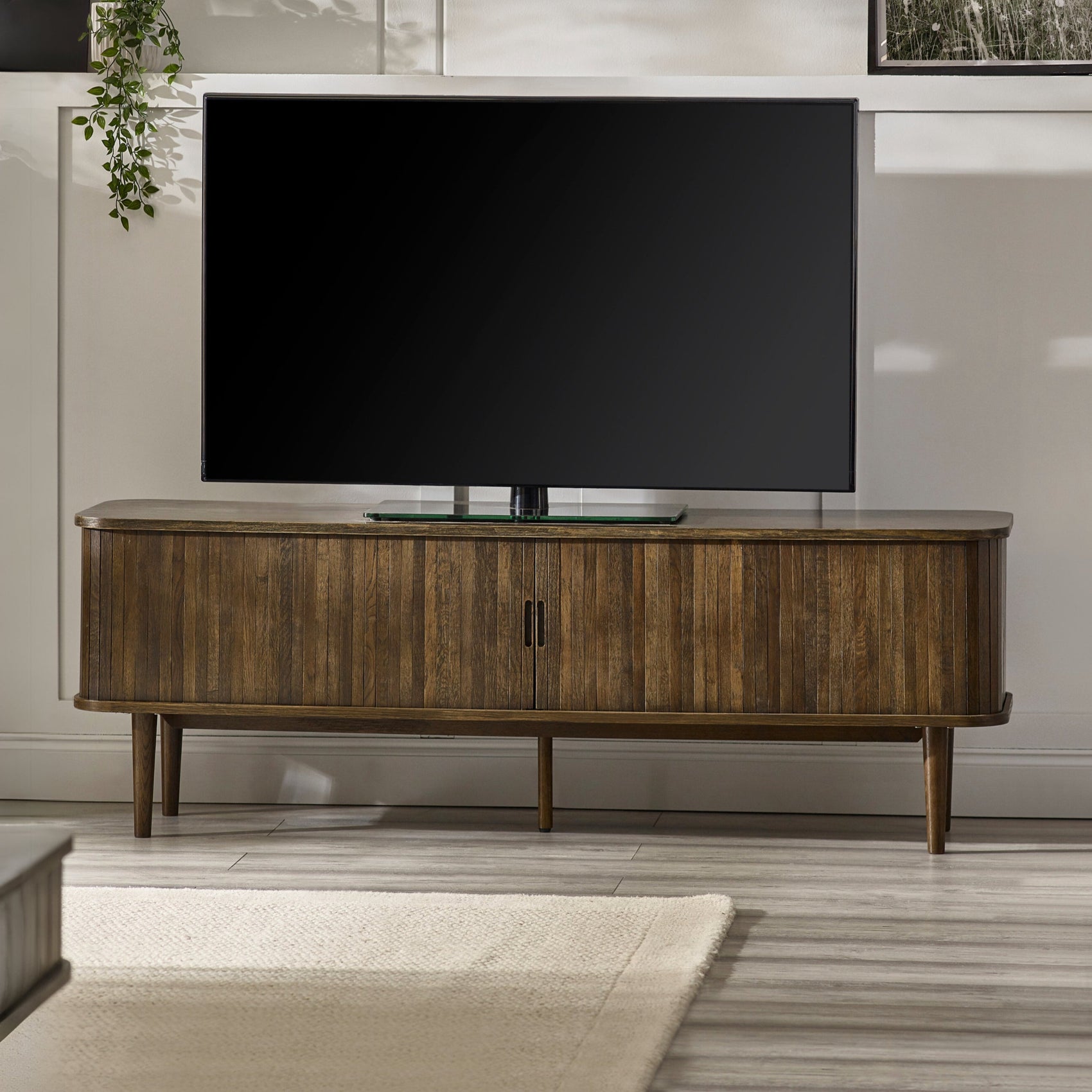 Pedra Dark Oak Wood Slatted Media Unit