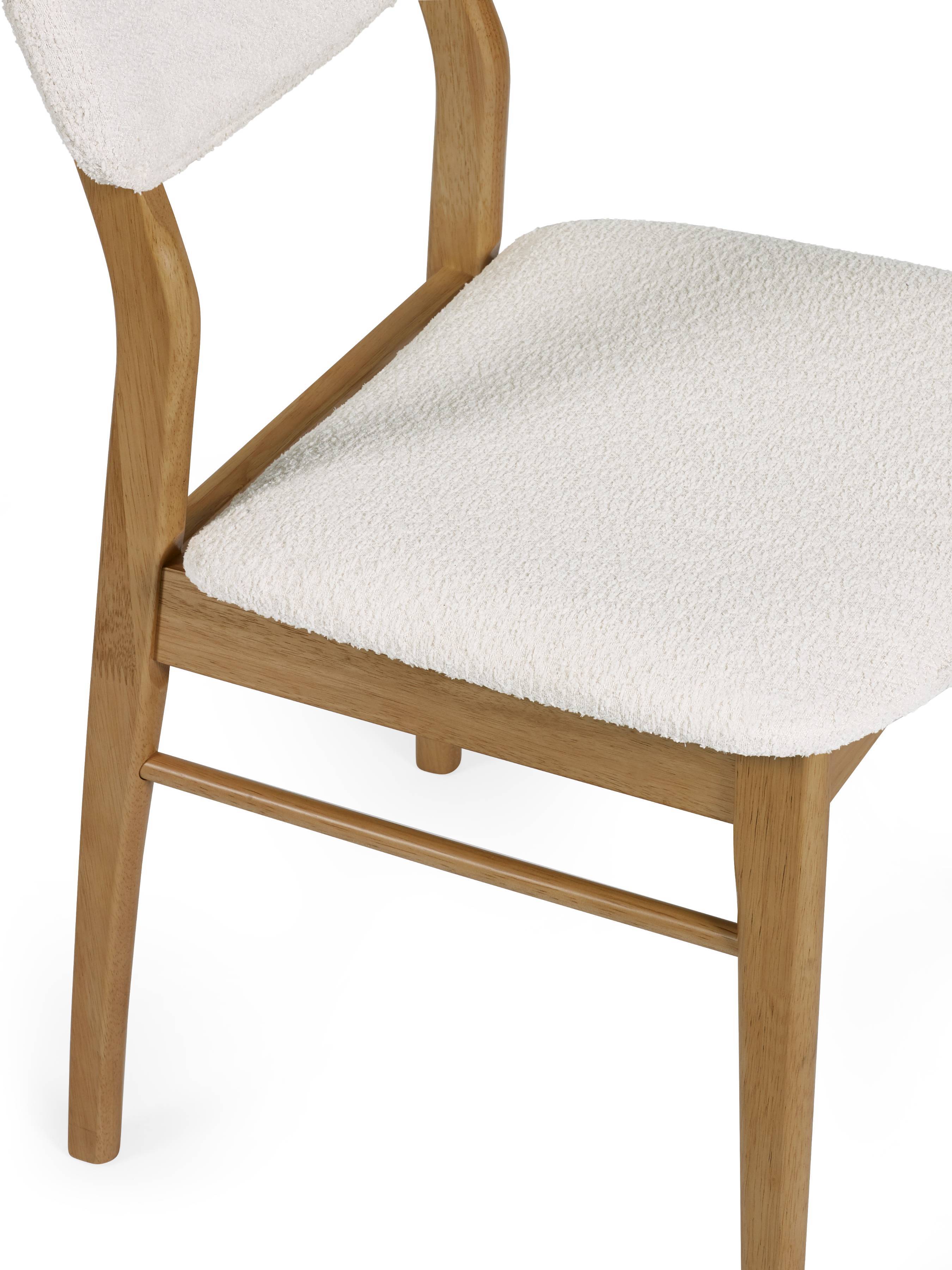 Set of 2 Alicia White Boucle & Natural Oak Wood Dining Chairs