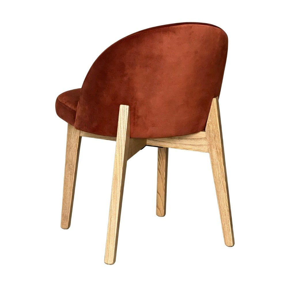 Luma Orange Rust Velvet & Light Oak Wood Dining Chair