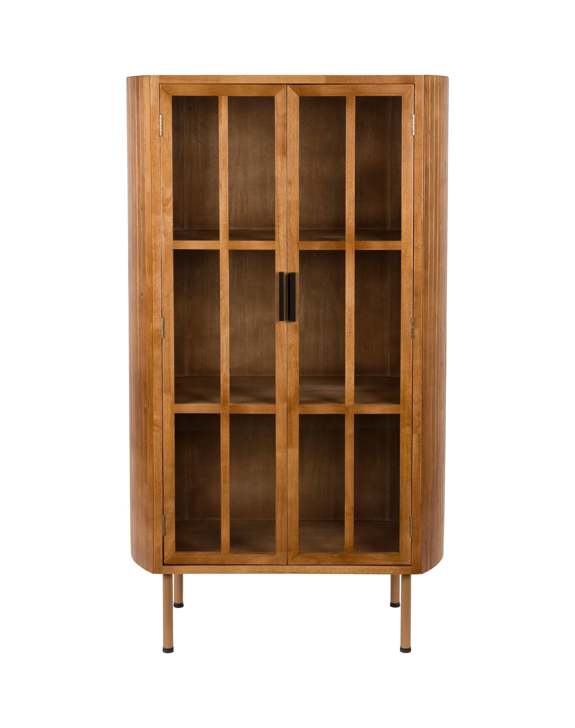 Yaz Slatted Natural Wood & Glass Cabinet