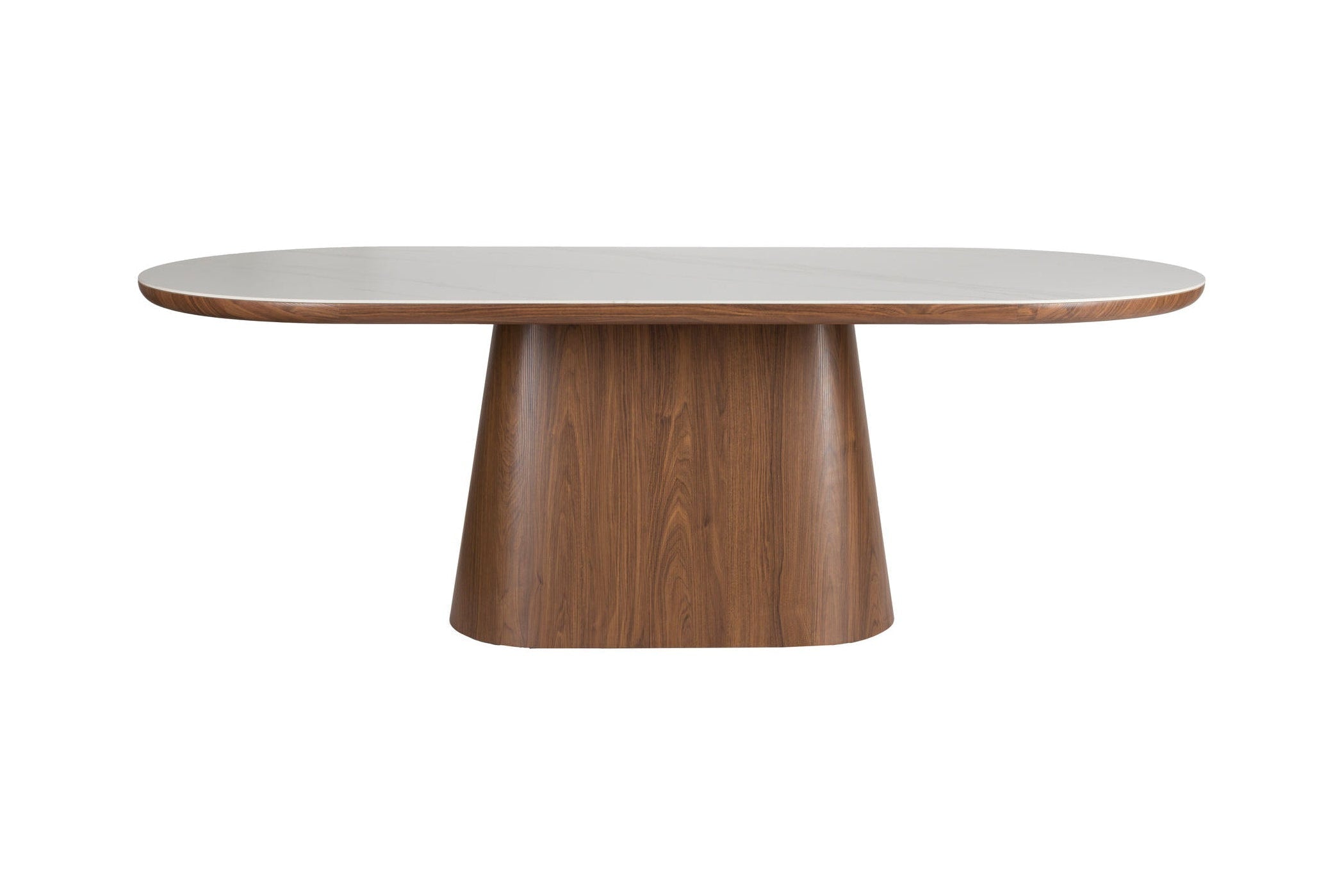 Almira Walnut Brown Oak Wood & White Marble Oval Dining Table 200cm