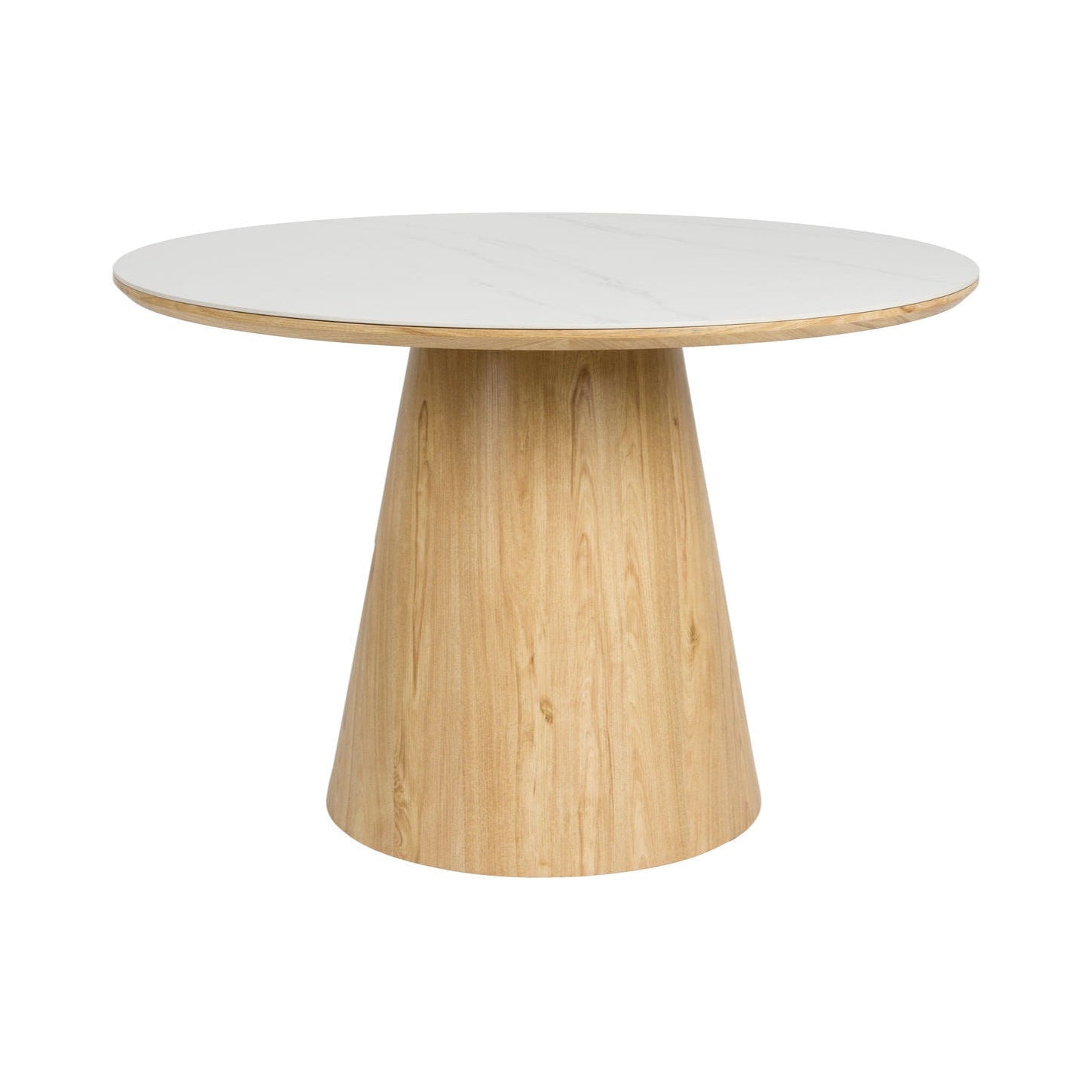 Almira Natural Oak Wood & White Marble Round Dining Table