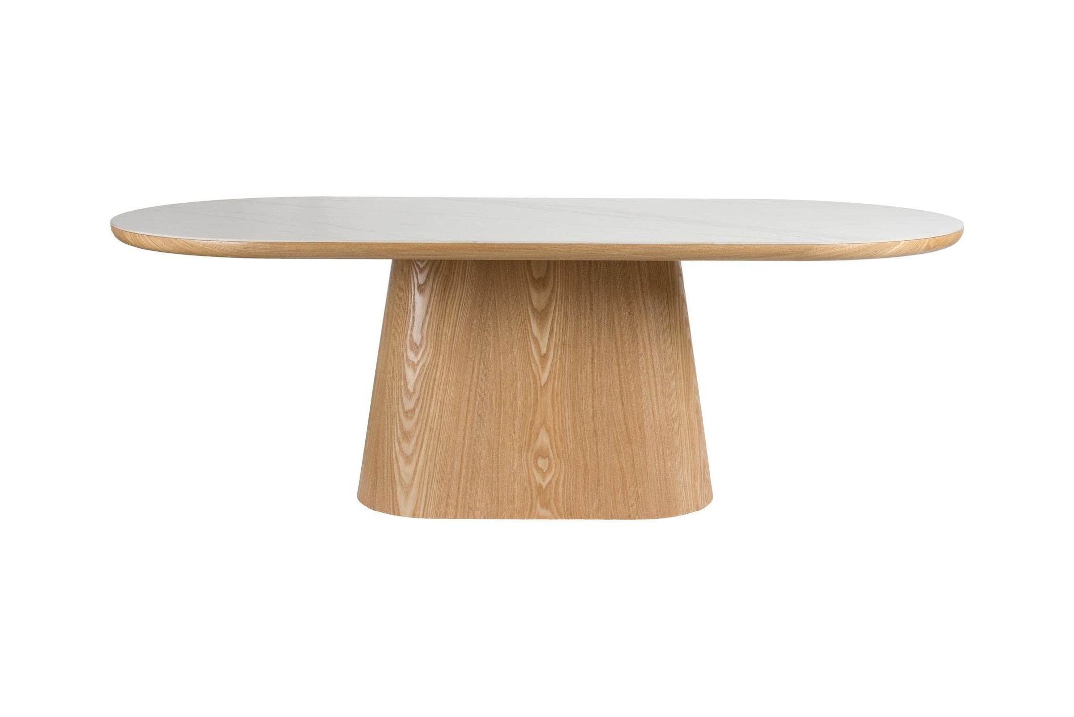 Almira Natural Oak Wood & White Marble Oval Dining Table 180cm