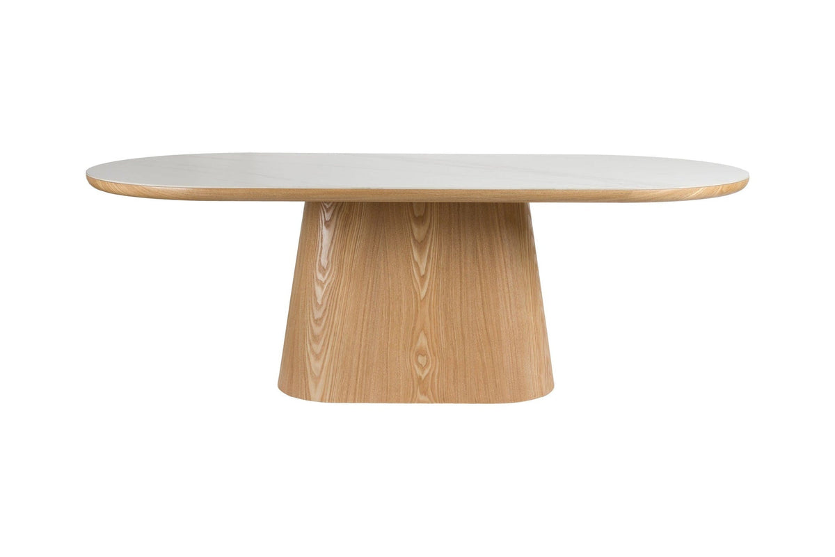 Almira Natural Oak Wood & White Marble Oval Dining Table 180cm