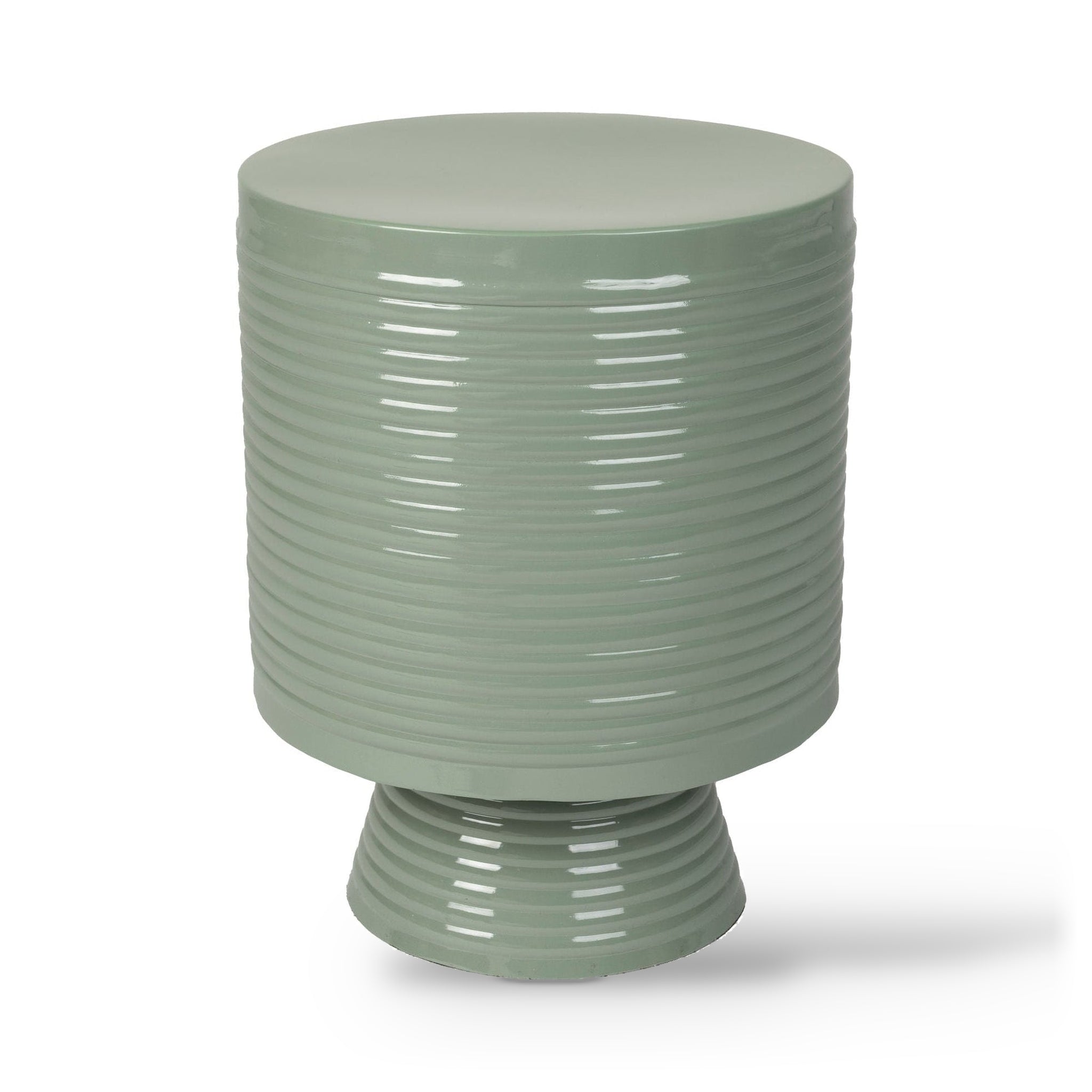 Sven Ribbed Green Drum Side Table Large