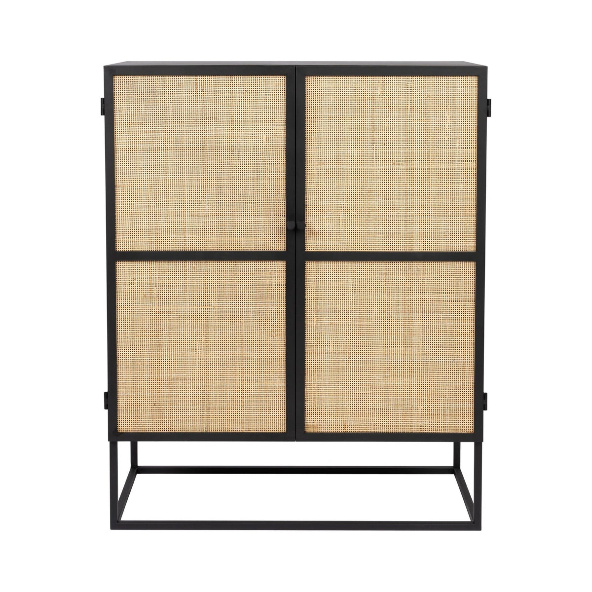 Guuji Black Wood & Natural Rattan Low Cabinet | 2 Doors