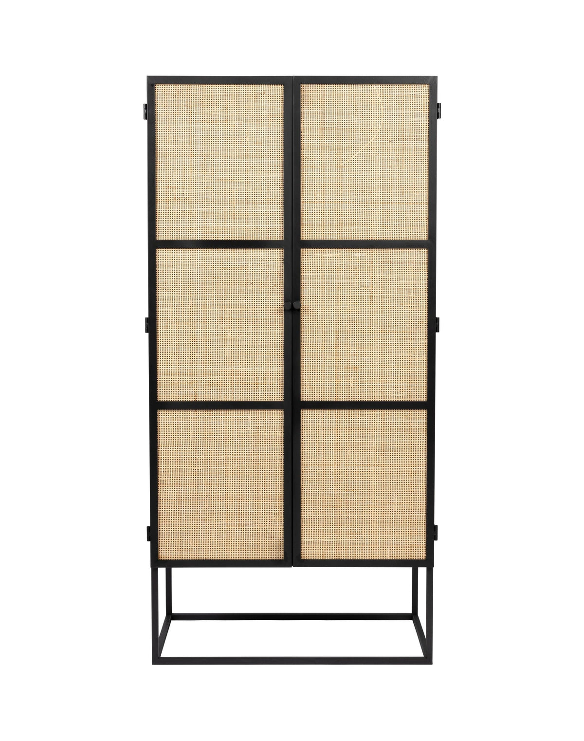 Guuji Black Wood & Natural Rattan High Cabinet | 2 Doors