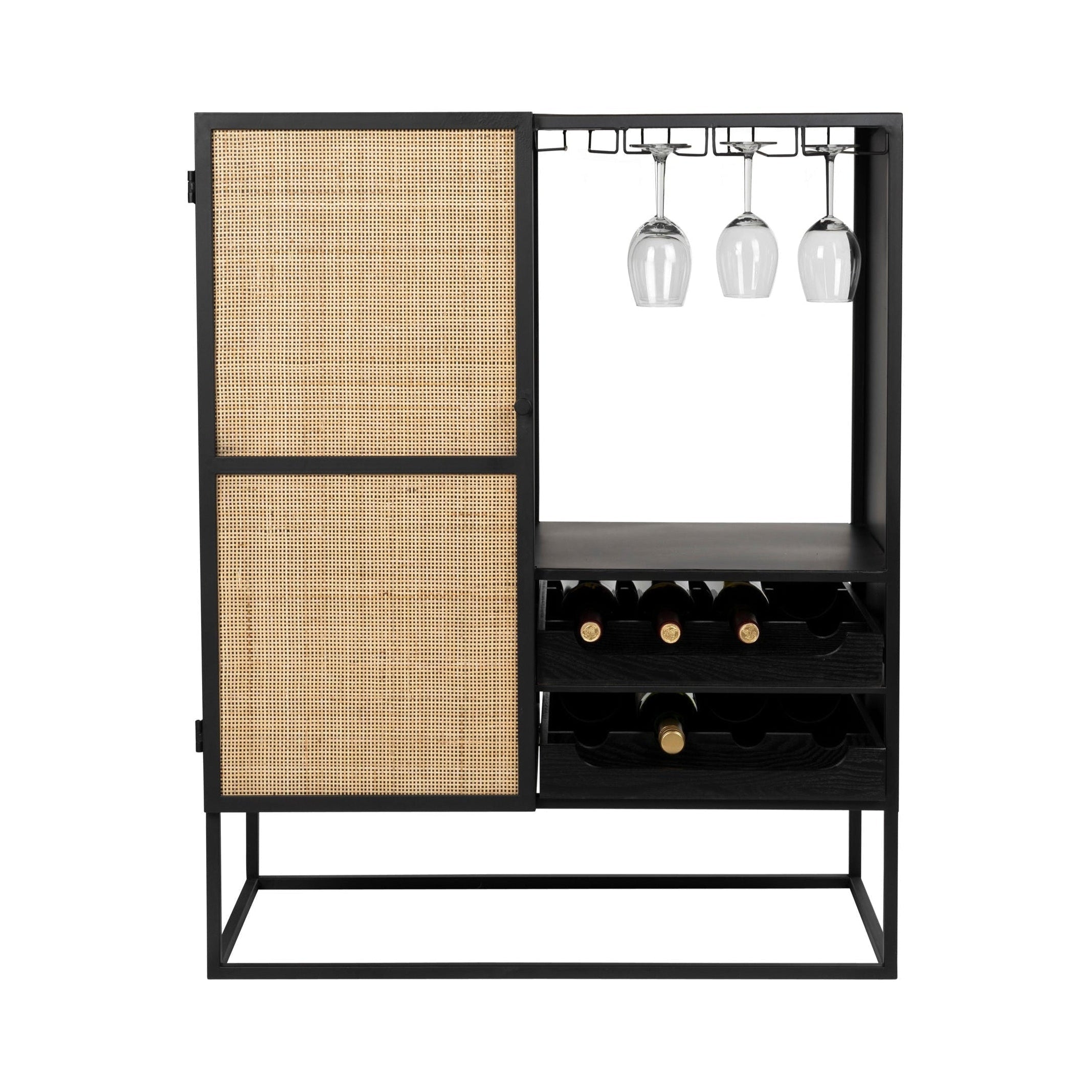 Guuji Black Wood & Natural Rattan Low Drinks Cabinet