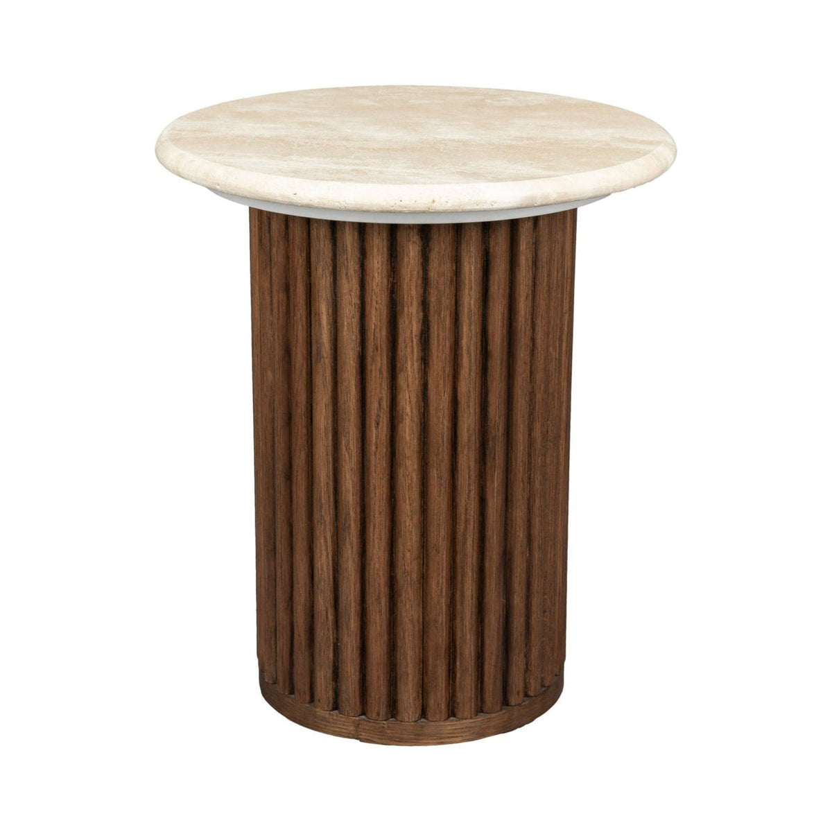Dutchbone Arda Ribbed Brown Wood & Travertine Side Table
