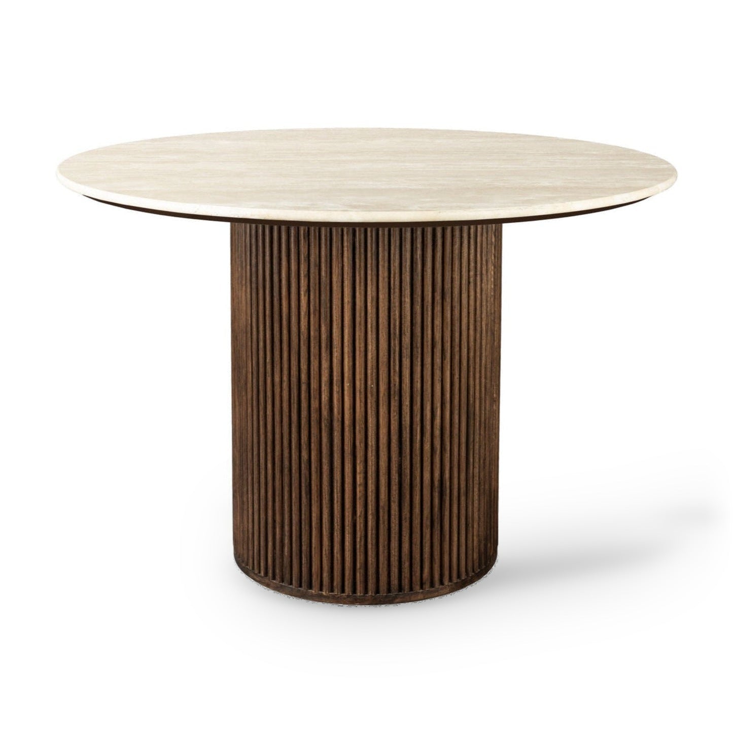 Dutchbone Arda Ribbed Brown Wood & Travertine Round Dining Table