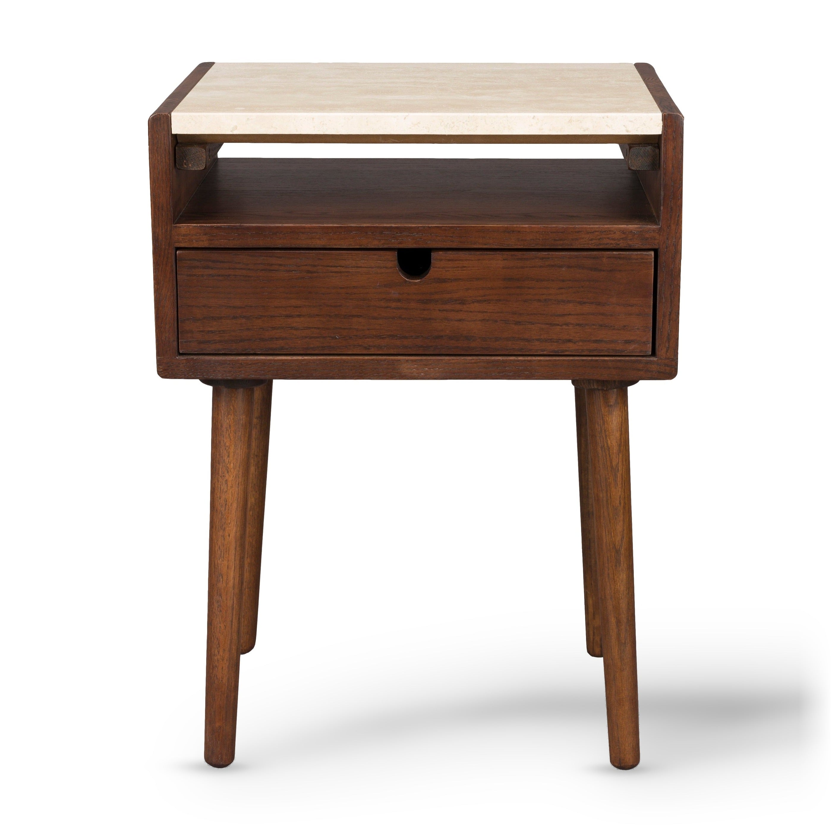 Dutchbone Arda Brown Wood & Travertine Bedside Table