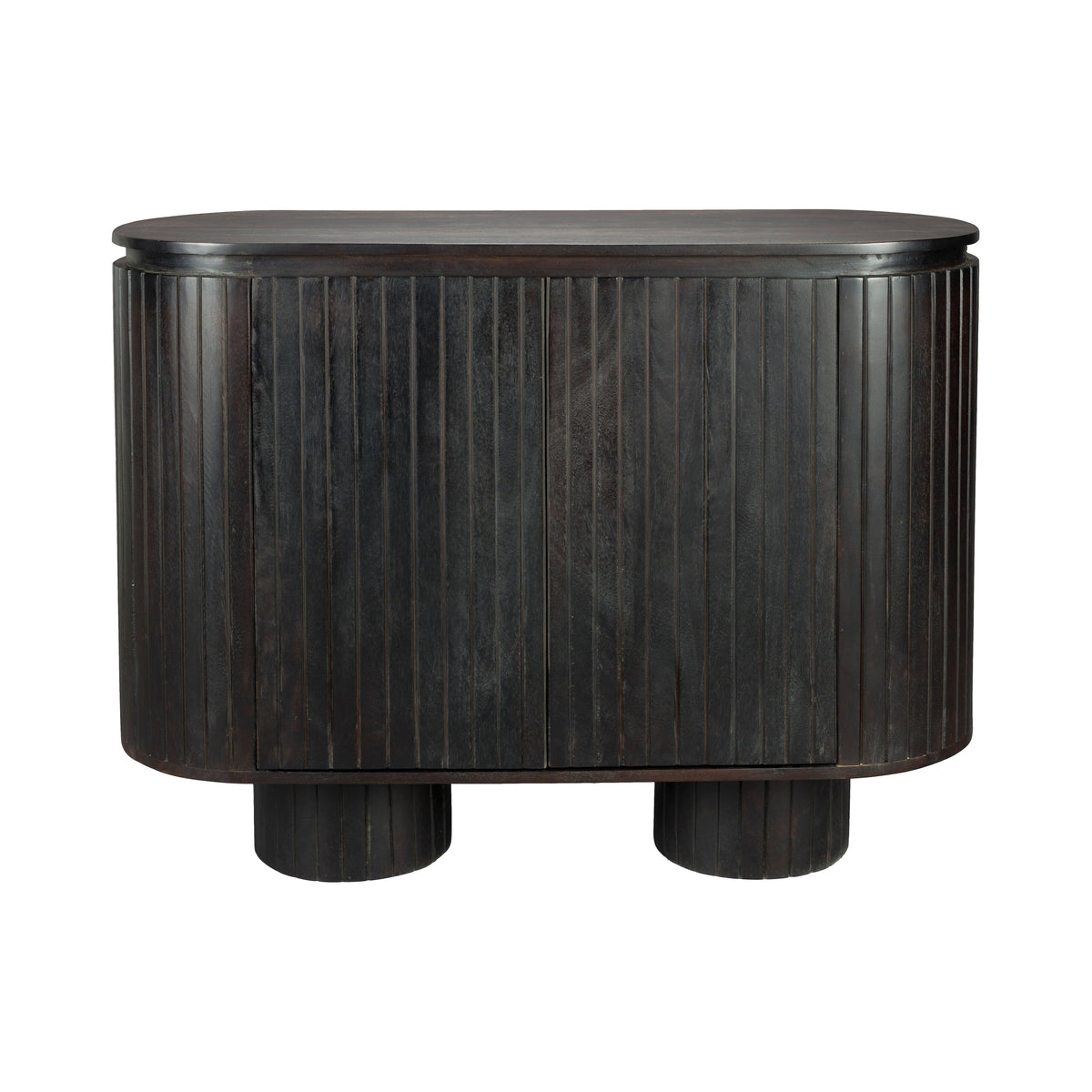 Dutchbone Kenji Slatted Dark Brown Rustic Wood Oval Sideboard