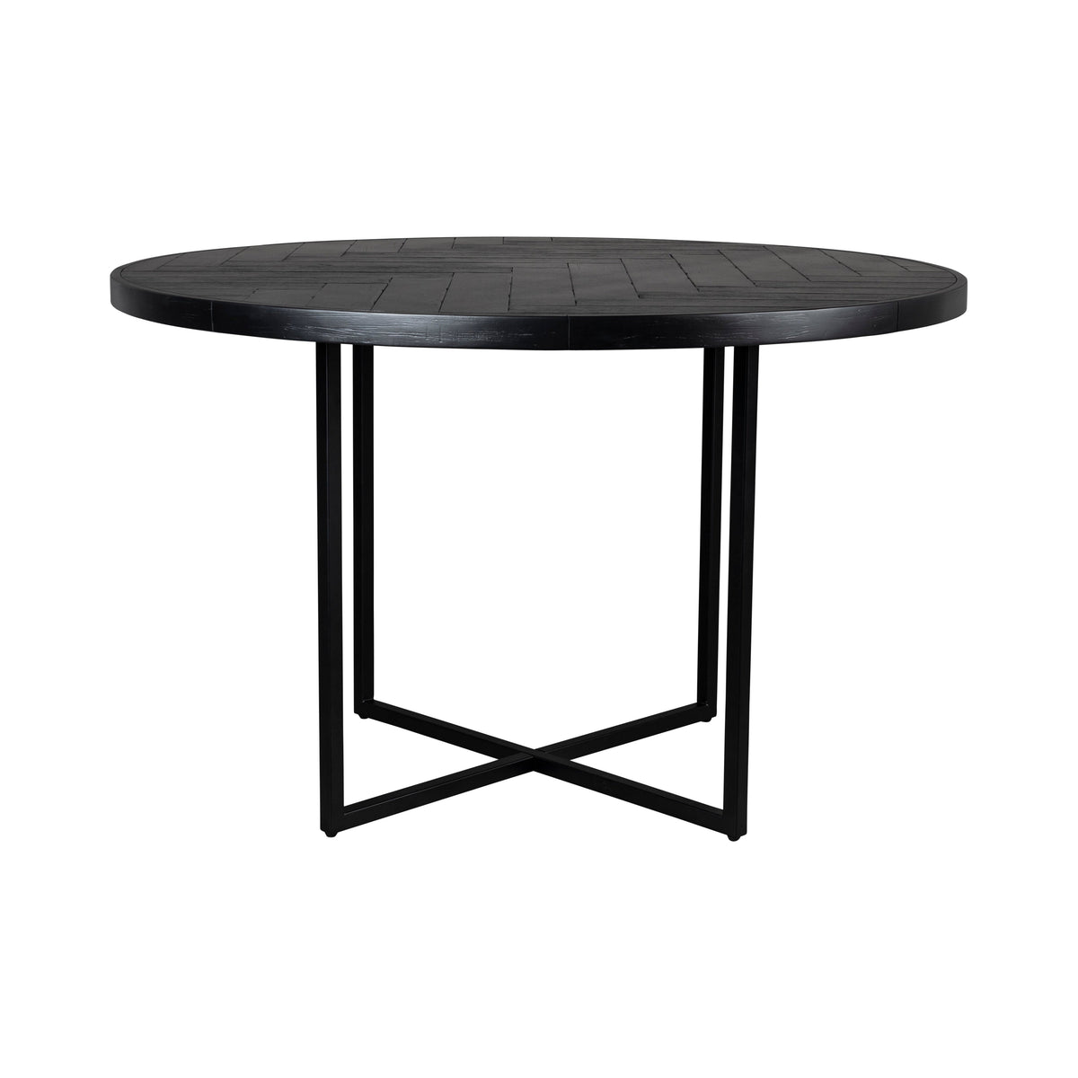Dutchbone Class Herringbone Black Oak Wood Round Dining Table