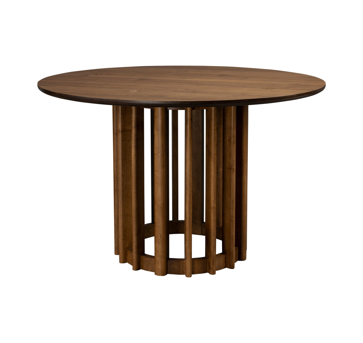 Dutchbone Barlet Walnut Brown Oak Wood Slatted Round Dining Table