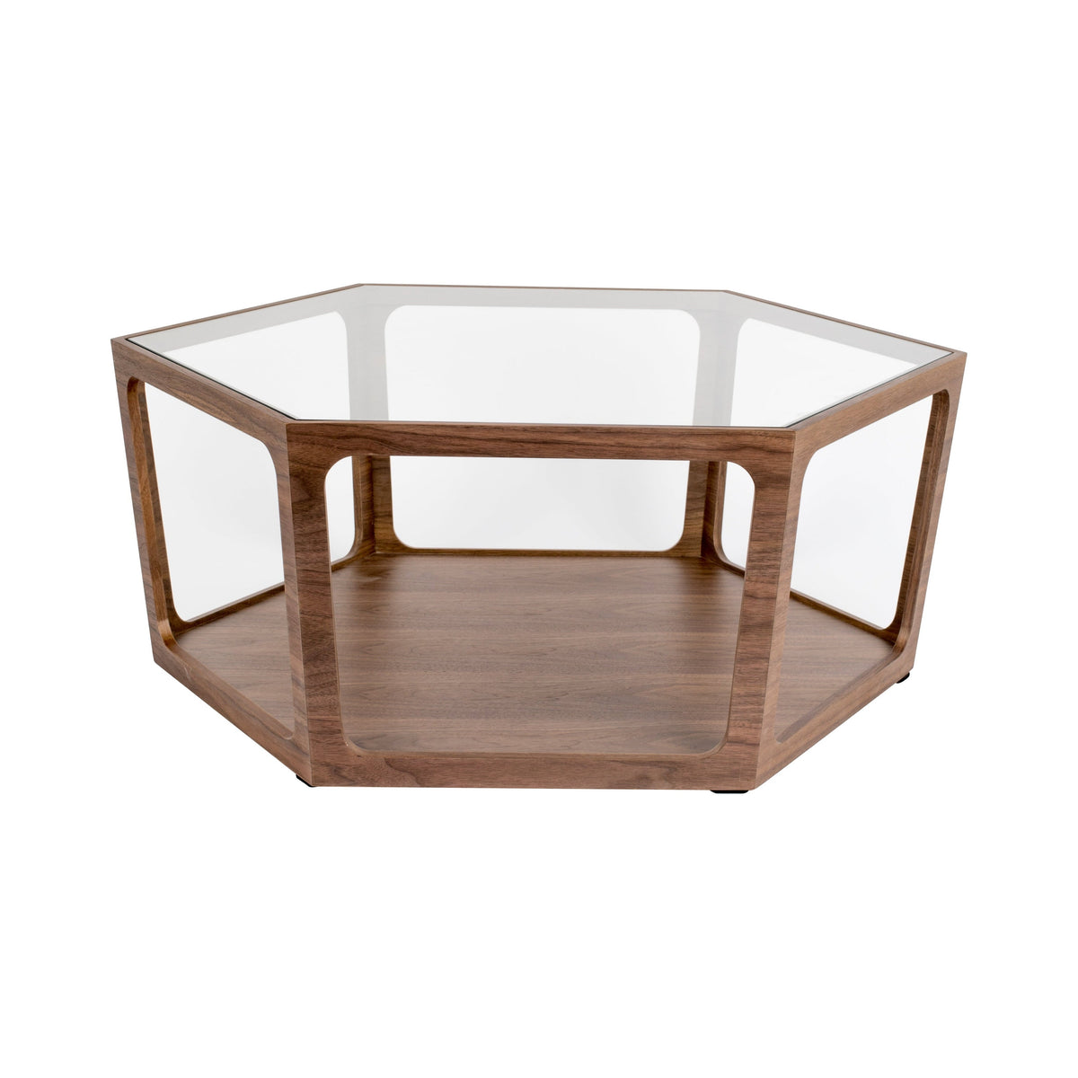 Dutchbone Sita Walnut Brown Wood & Glass Hexagon Coffee Table